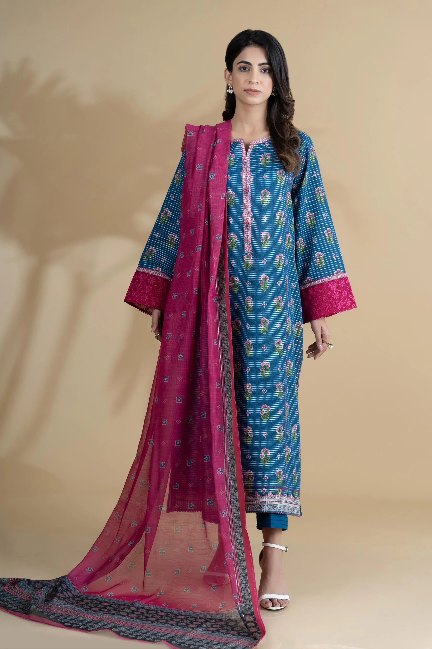 Unstitched 3 Piece Printed Dobby Lawn Suit - Image 5