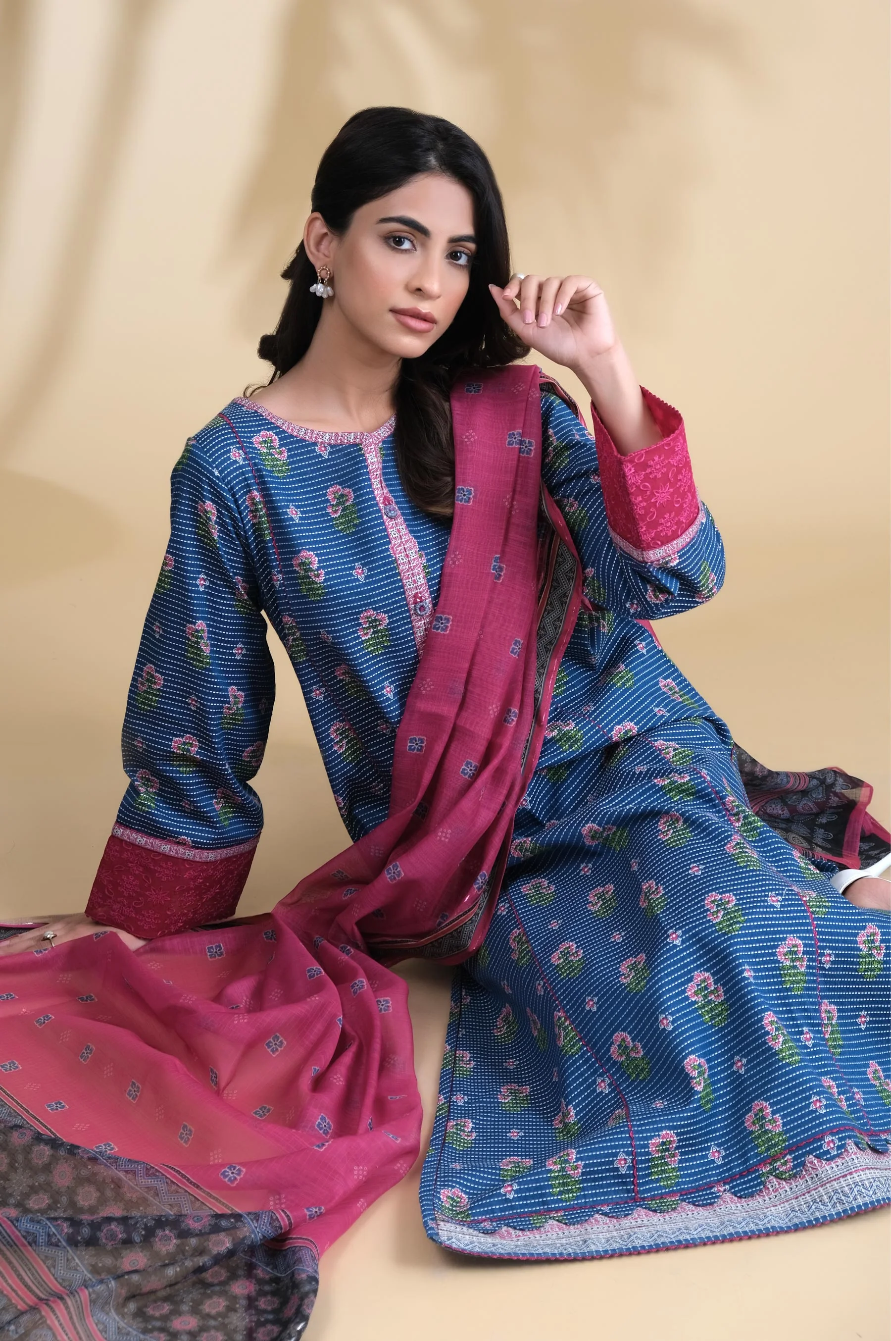 Unstitched 3 Piece Printed Dobby Lawn Suit - Image 6