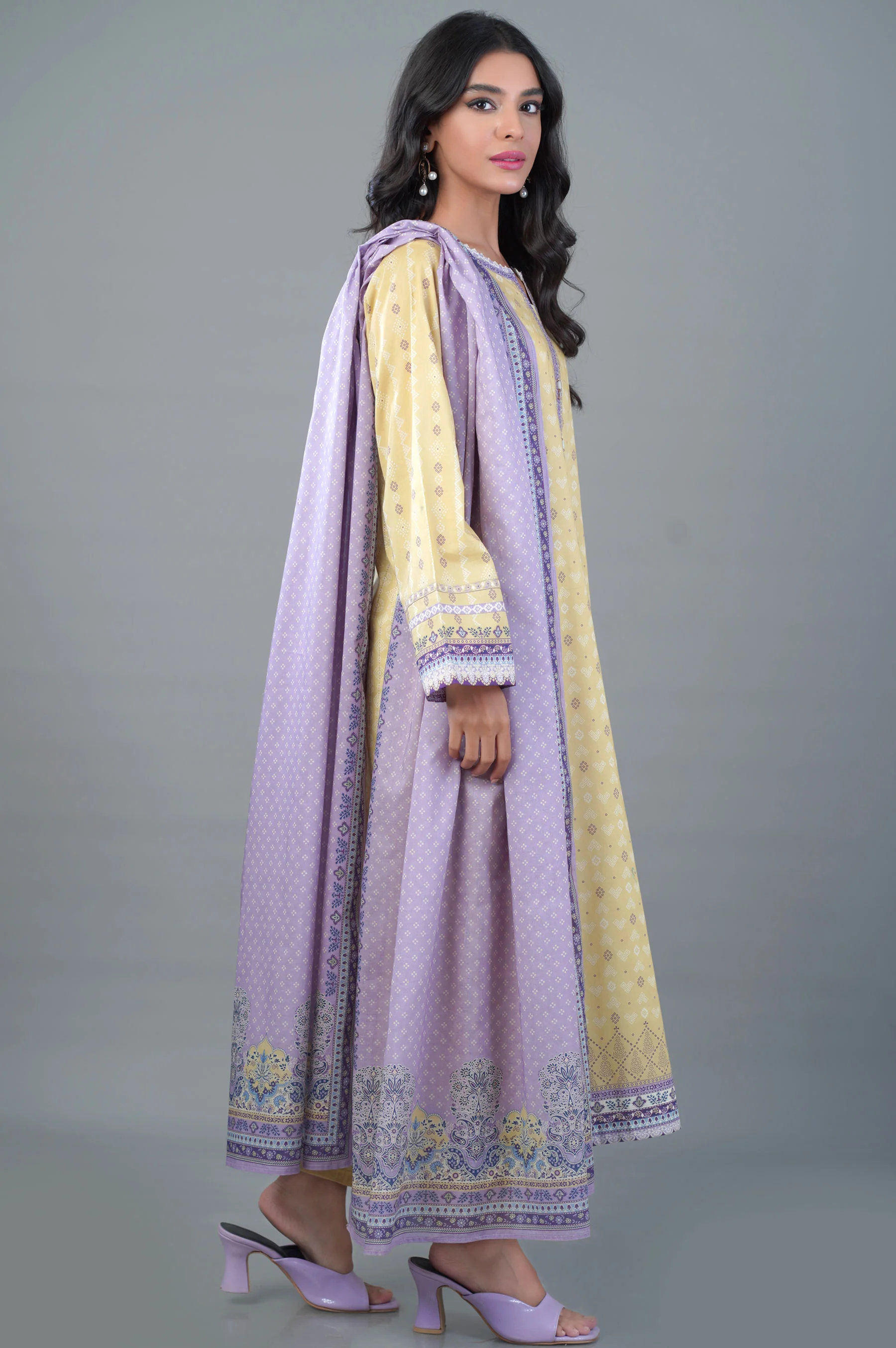 Unstitched 3 Piece Printed Lawn Suit - Image 3