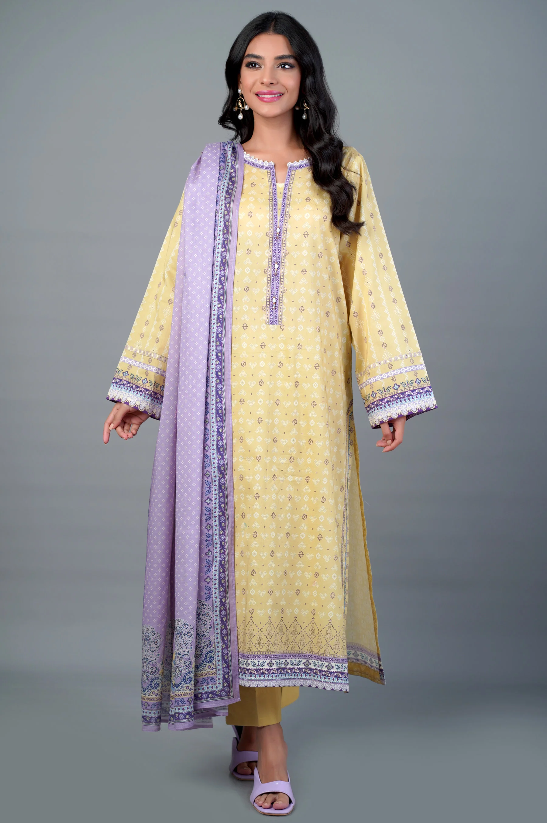 Unstitched 3 Piece Printed Lawn Suit - Image 5