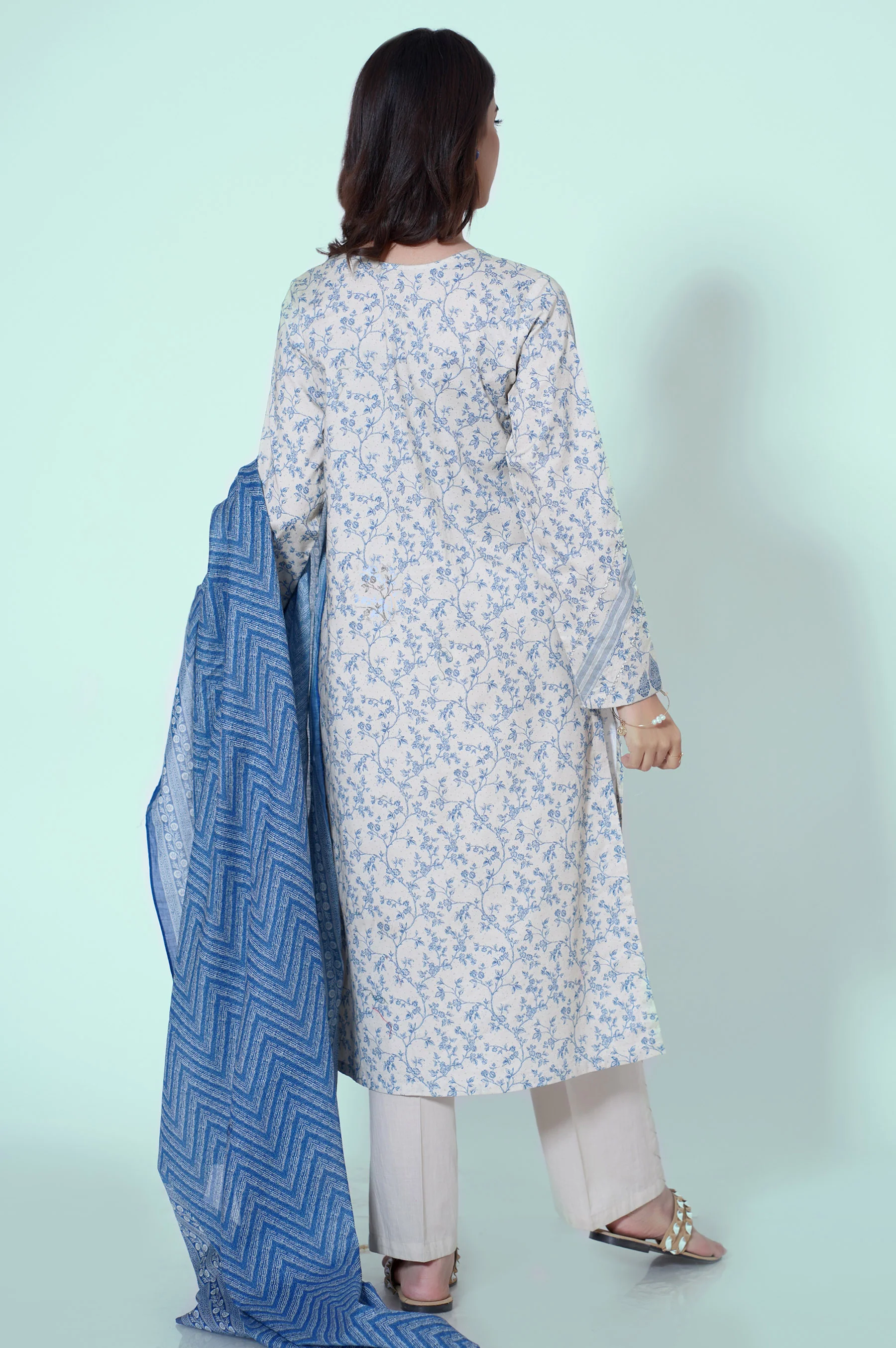 Unstitched 3 Piece Printed Lawn Suit - Image 3