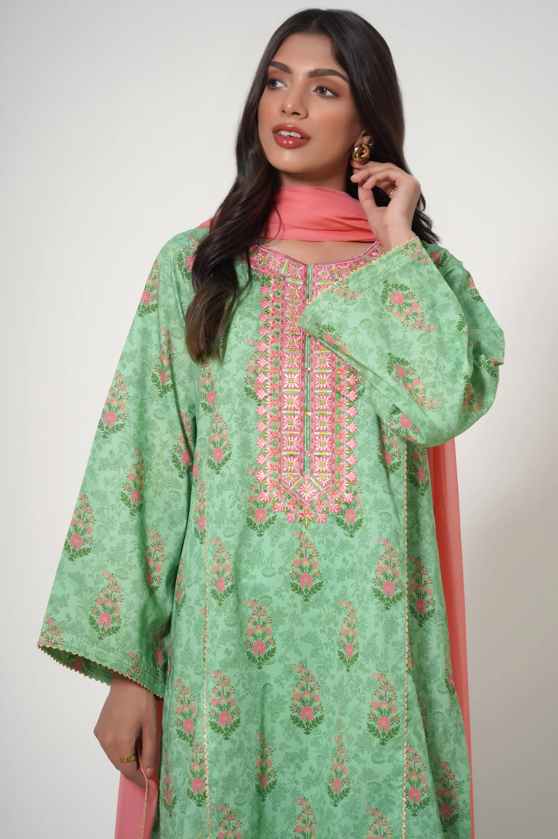 Unstitched 3 Piece Printed Lawn Suit - Image 3