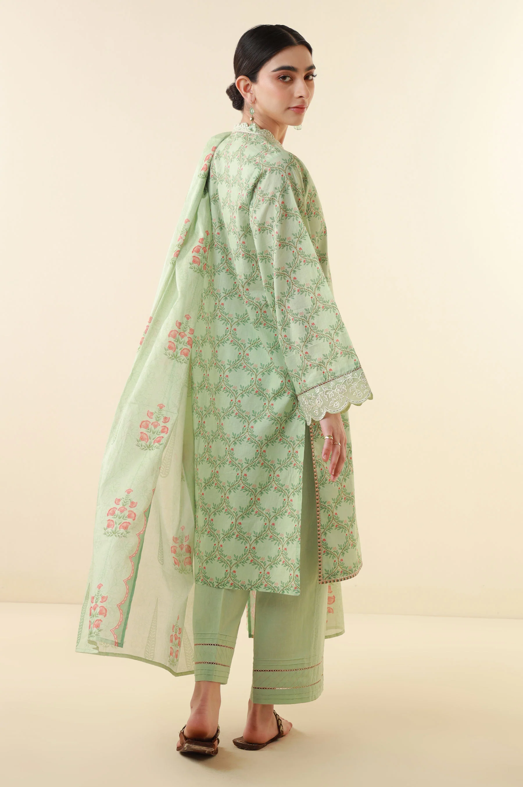 Unstitched 3 Piece Printed Lawn Suit - Image 3
