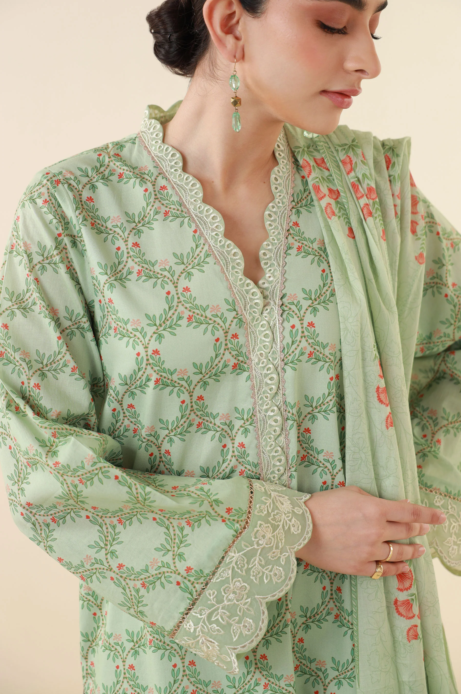 Unstitched 3 Piece Printed Lawn Suit - Image 4