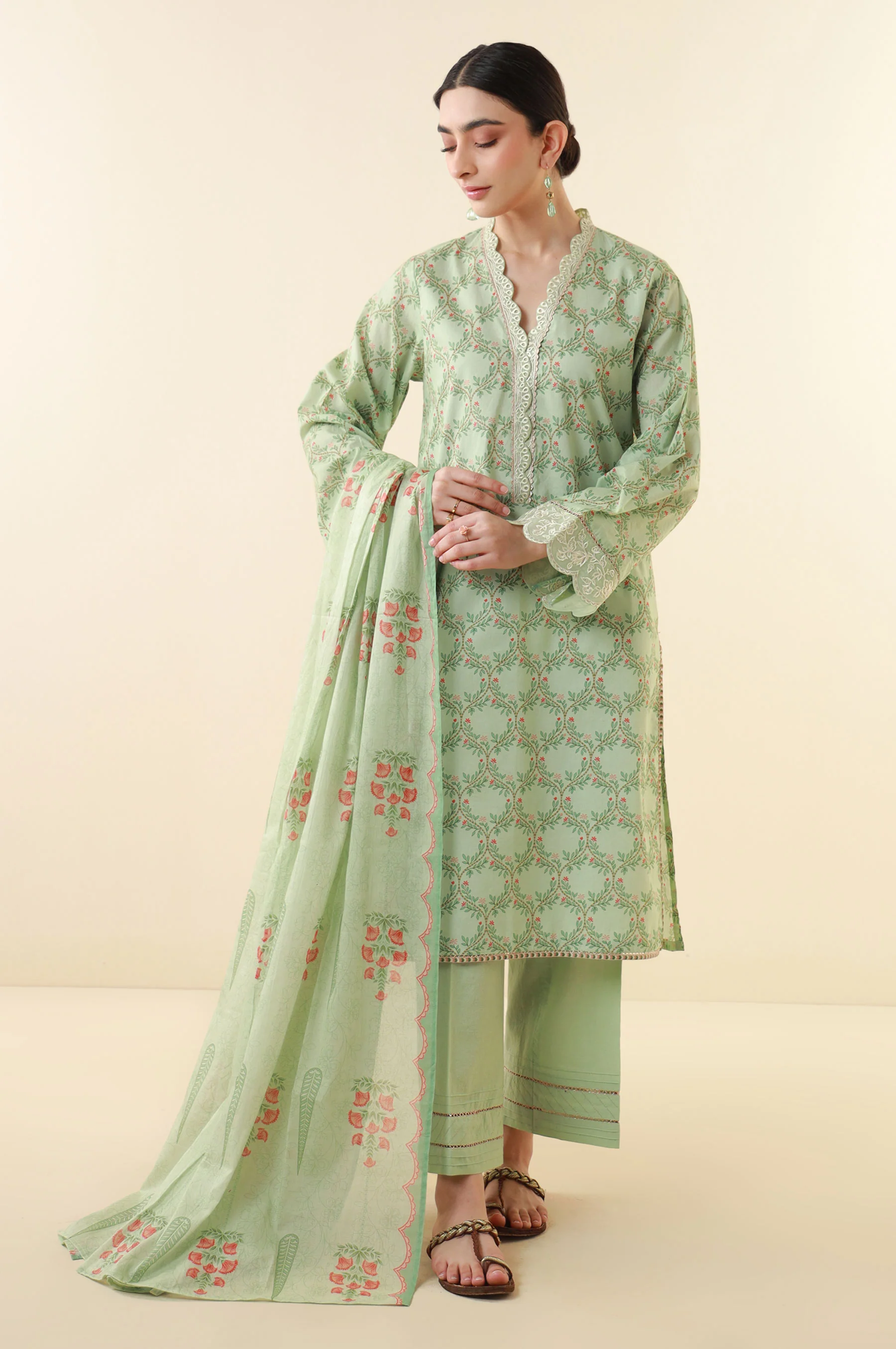 Unstitched 3 Piece Printed Lawn Suit - Image 5
