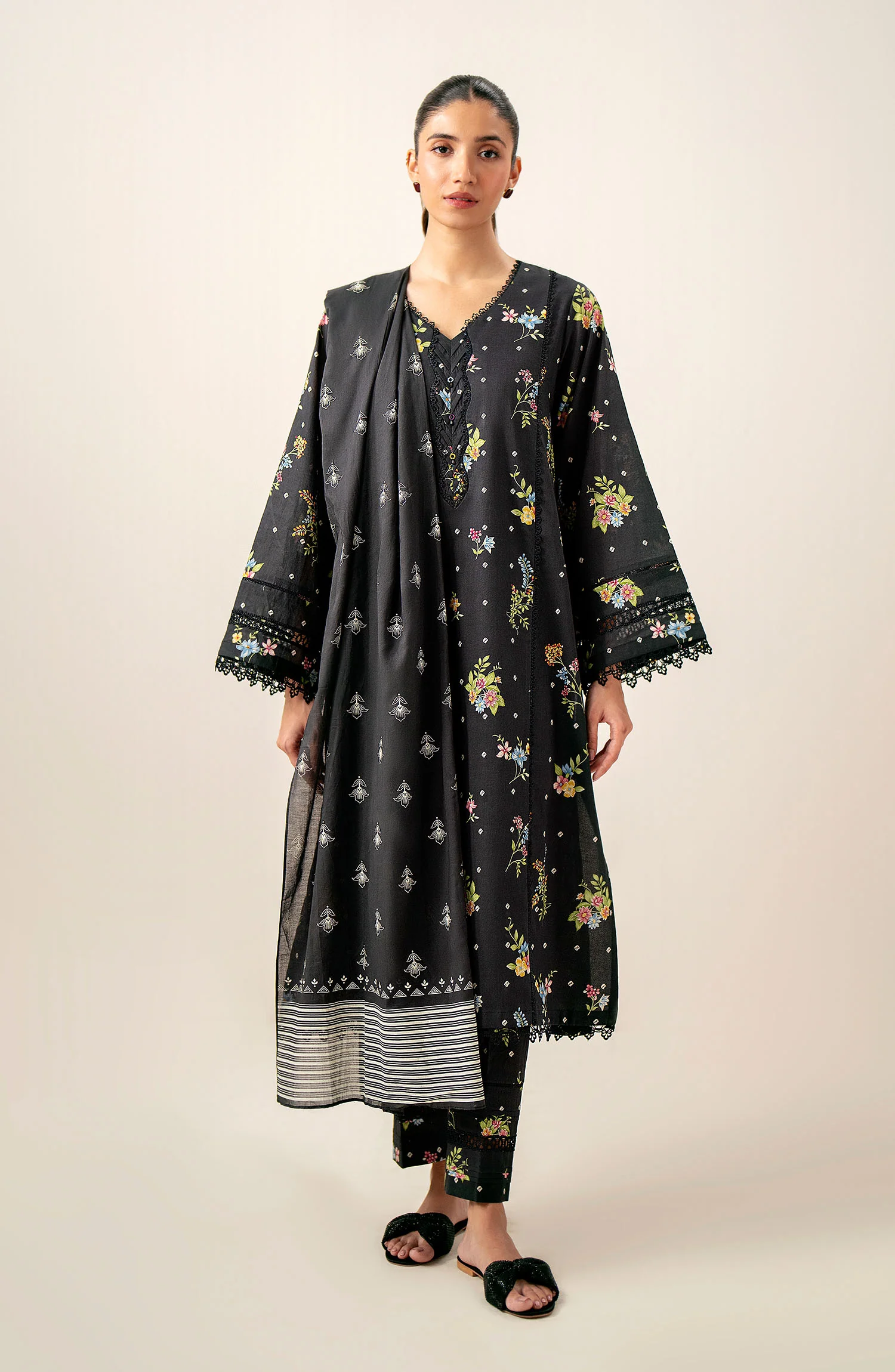 Unstitched 3 Piece Printed Lawn with Printed Cambric Bottom