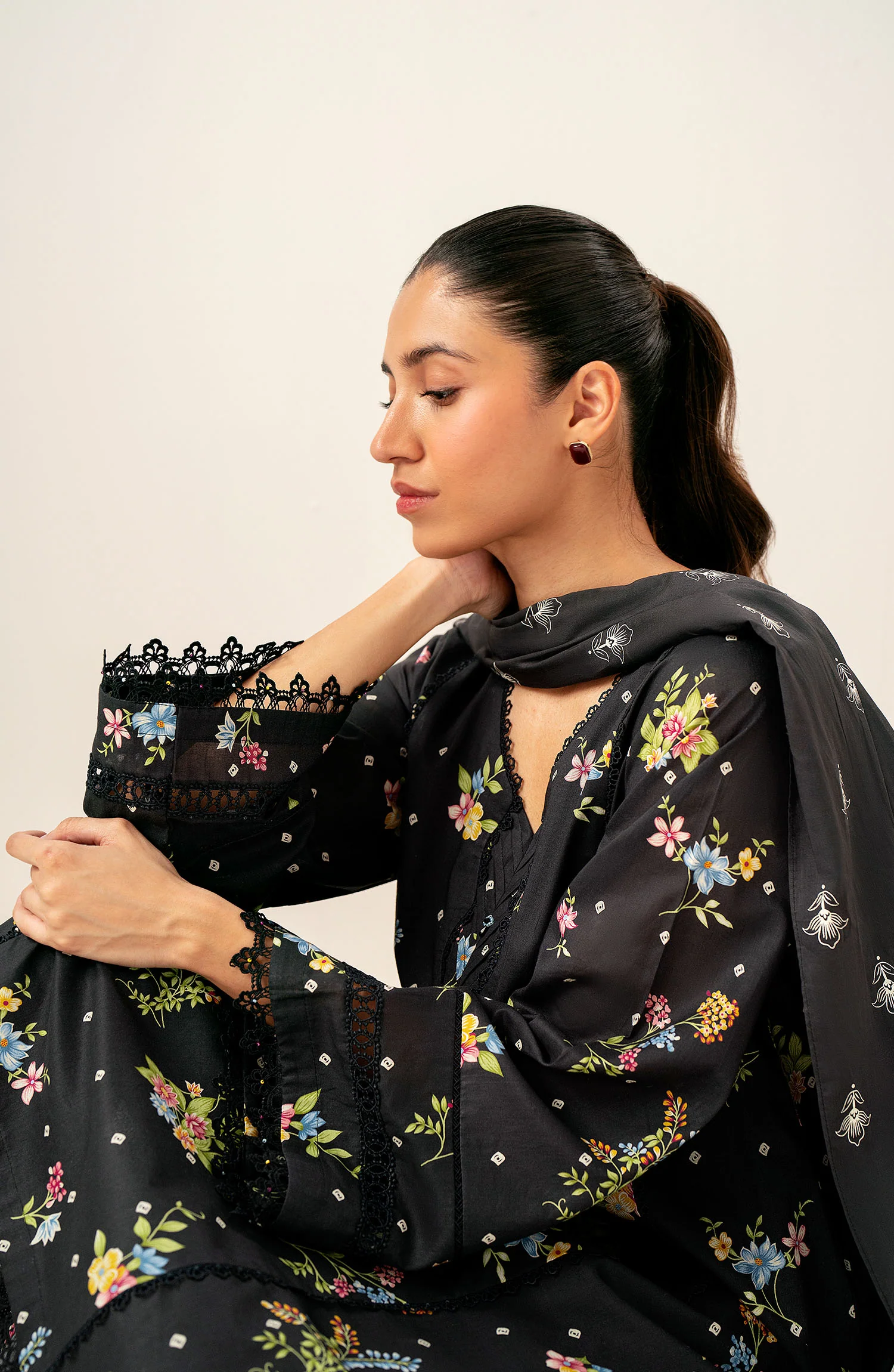 Unstitched 3 Piece Printed Lawn with Printed Cambric Bottom - Image 3