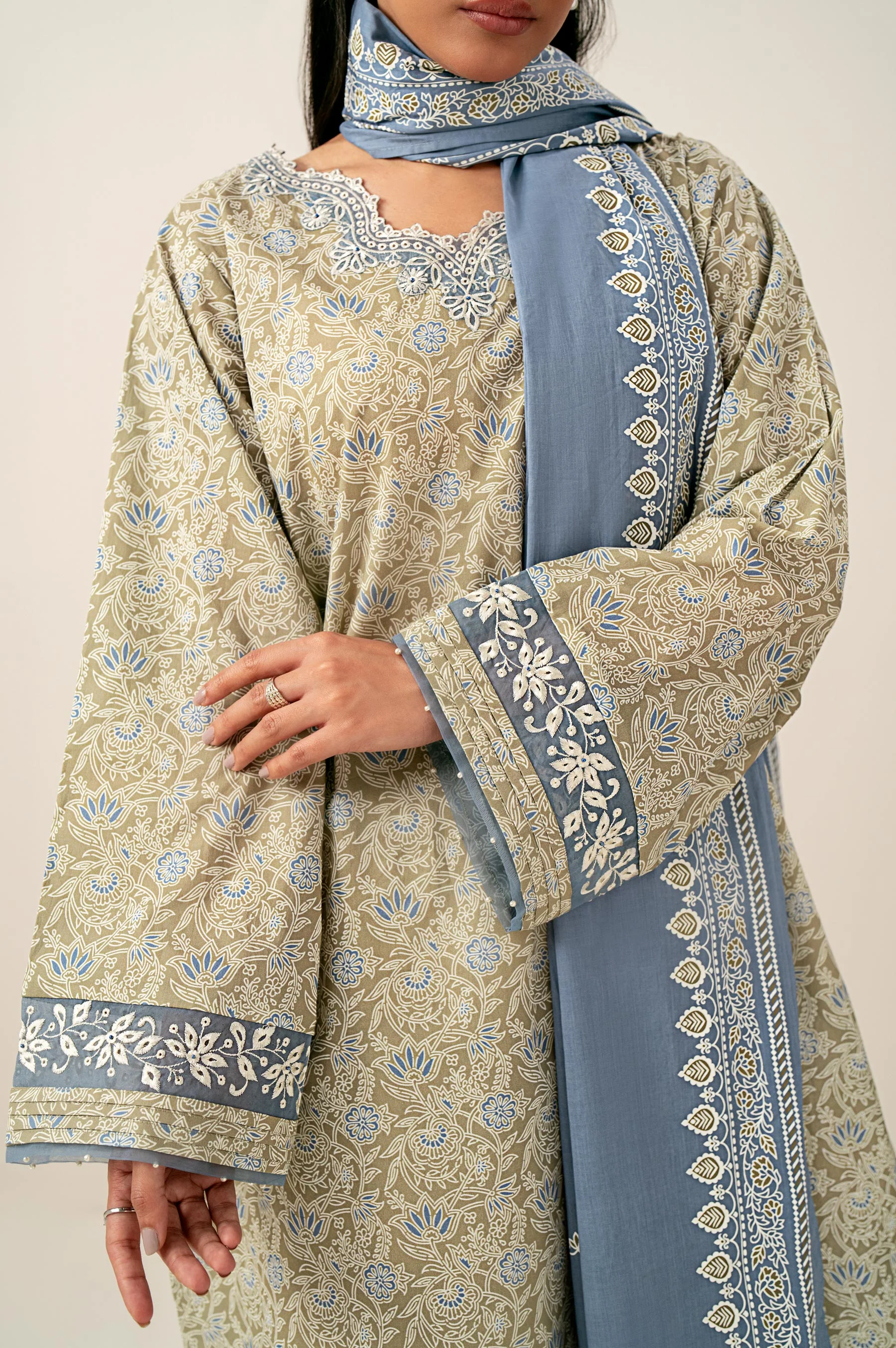 Unstitched 3 Piece Printed Lawn Suit - Image 3