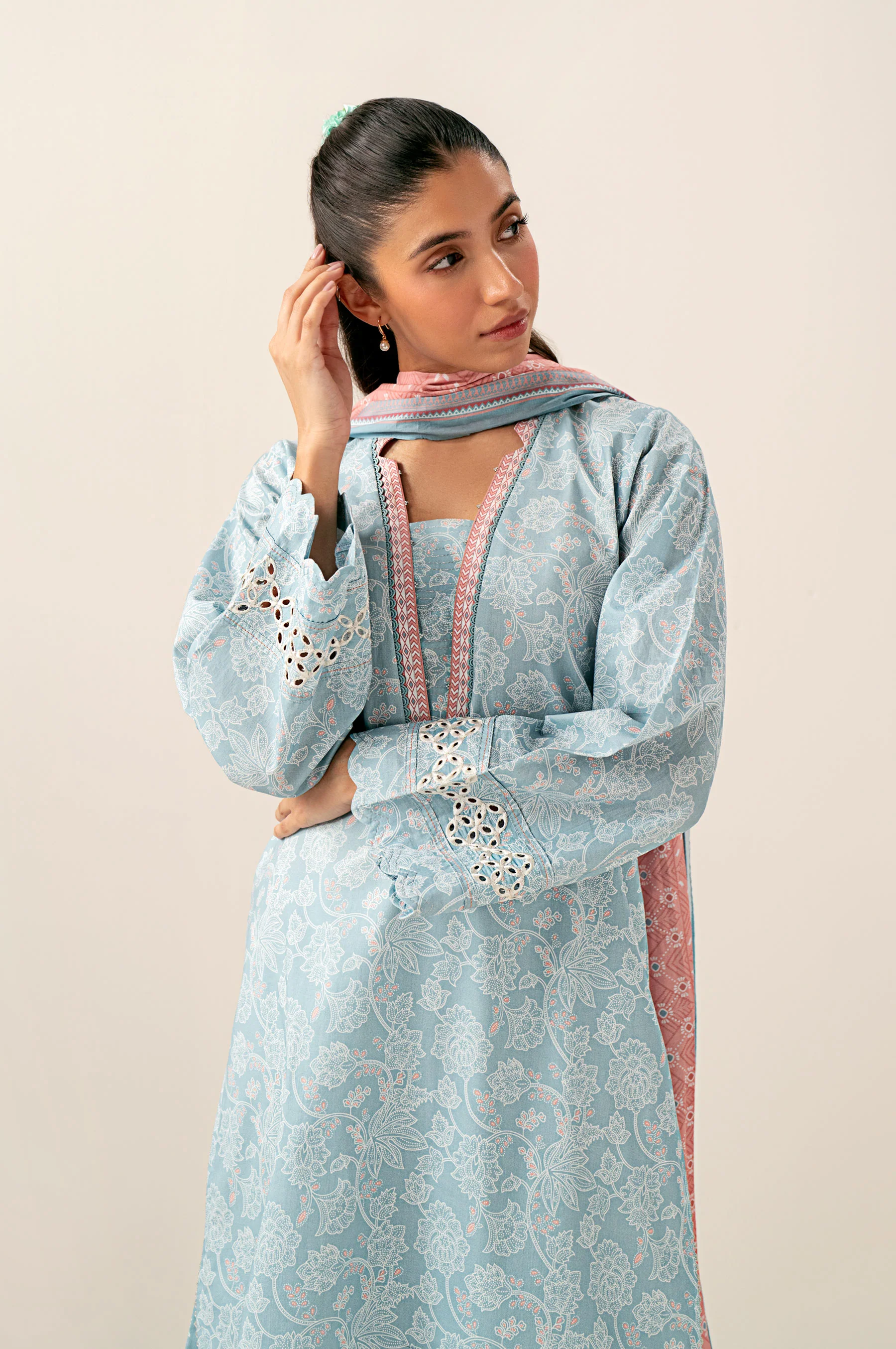 Unstitched 3 Piece Embroidered Lawn Shirt with Printed Lawn Dupatta - Image 2