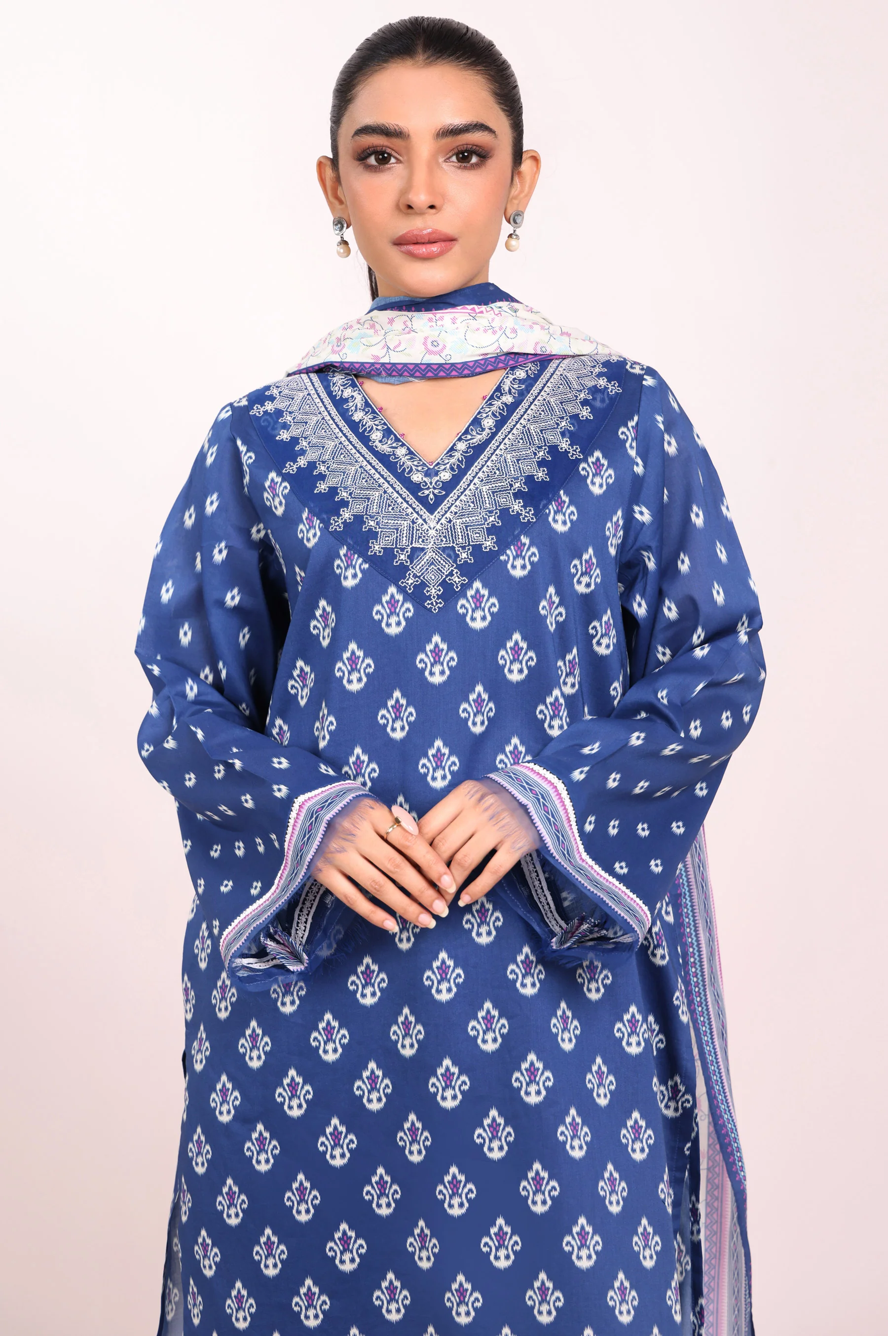 Unstitched 3 Piece Embroidered Lawn Shirt with Printed Lawn Dupatta - Image 2