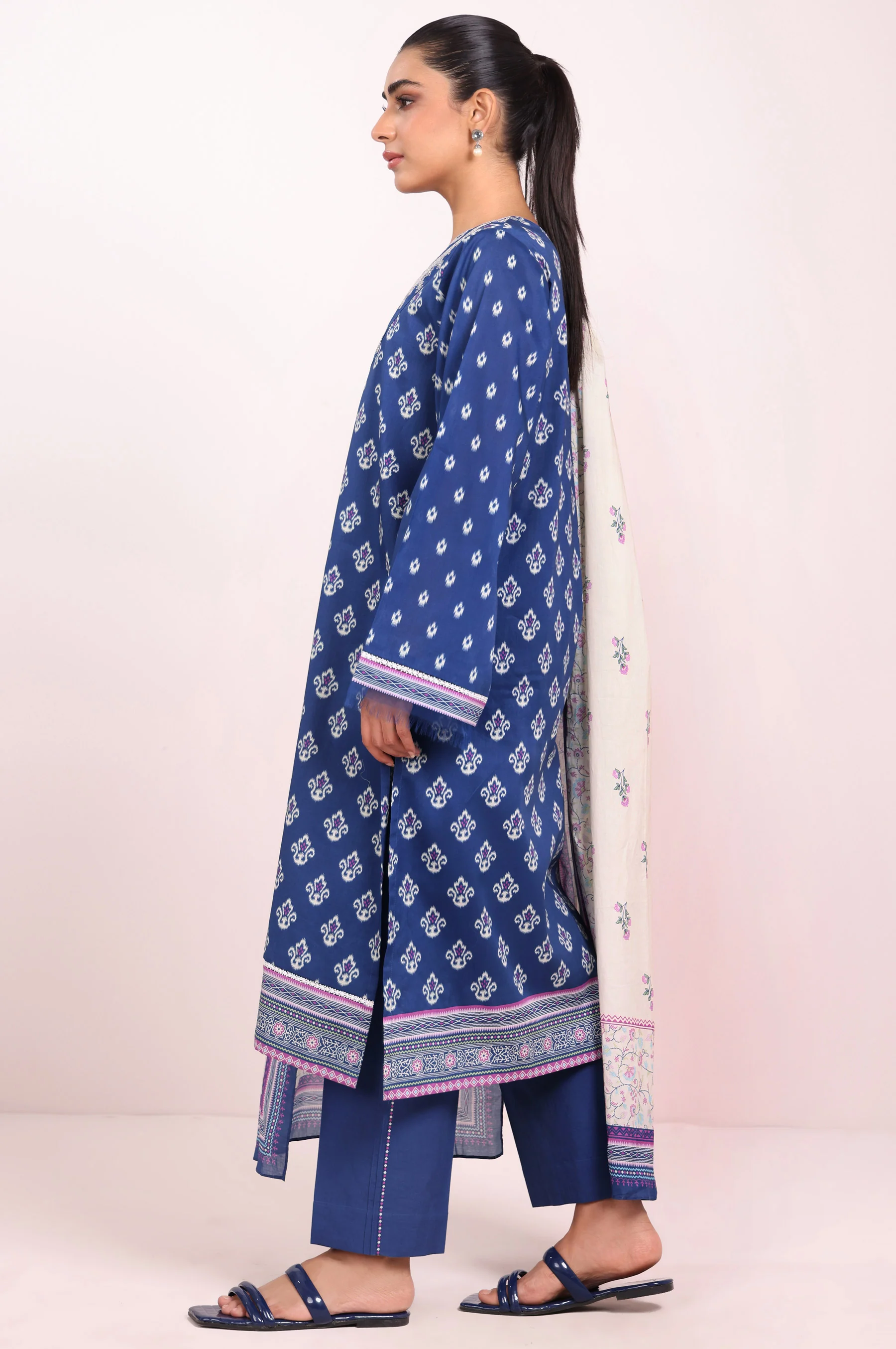 Unstitched 3 Piece Embroidered Lawn Shirt with Printed Lawn Dupatta - Image 3