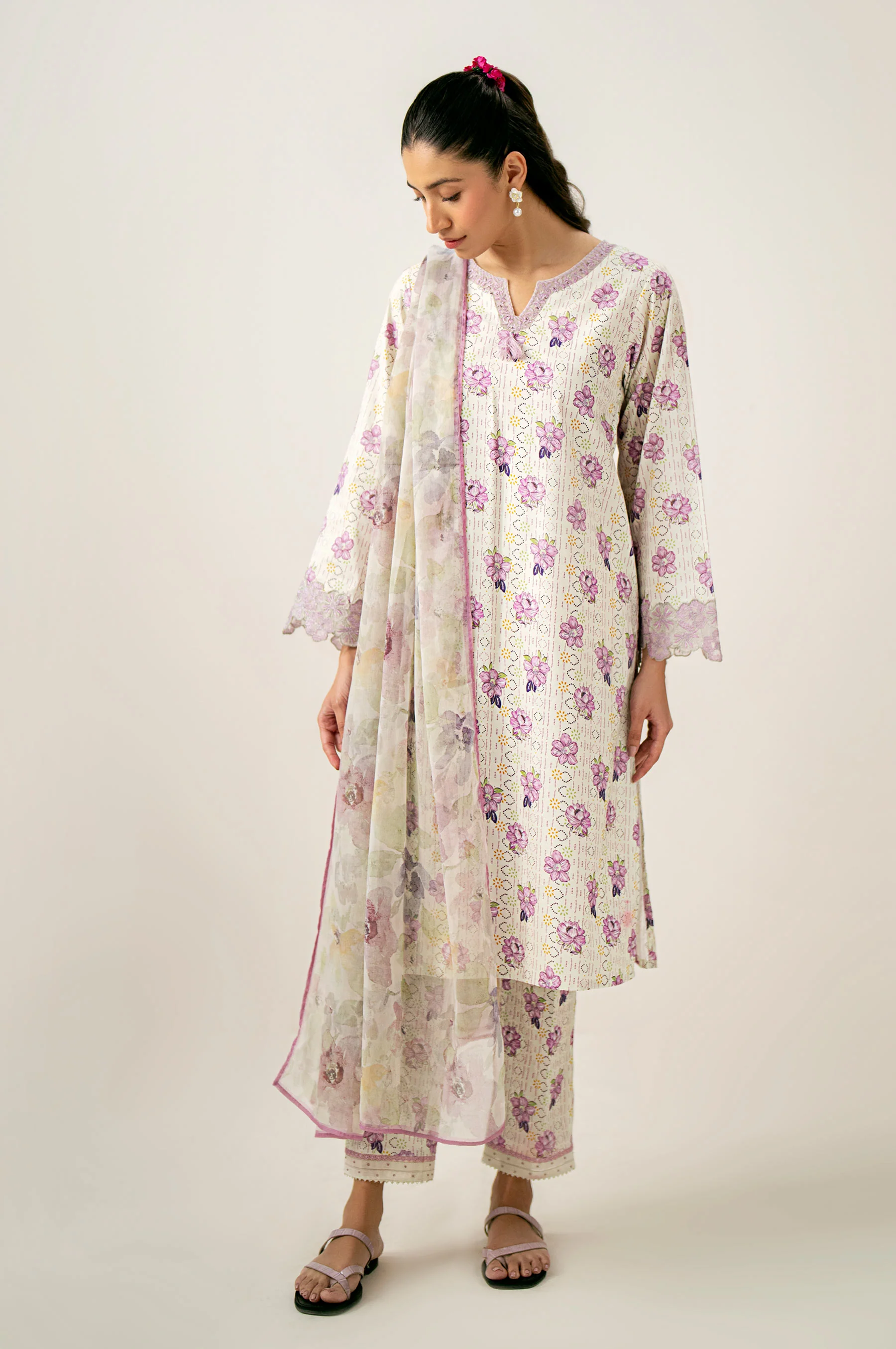Unstitched 3 Piece Embroidered Lawn Shirt with Chiffon Dupatta - Image 3