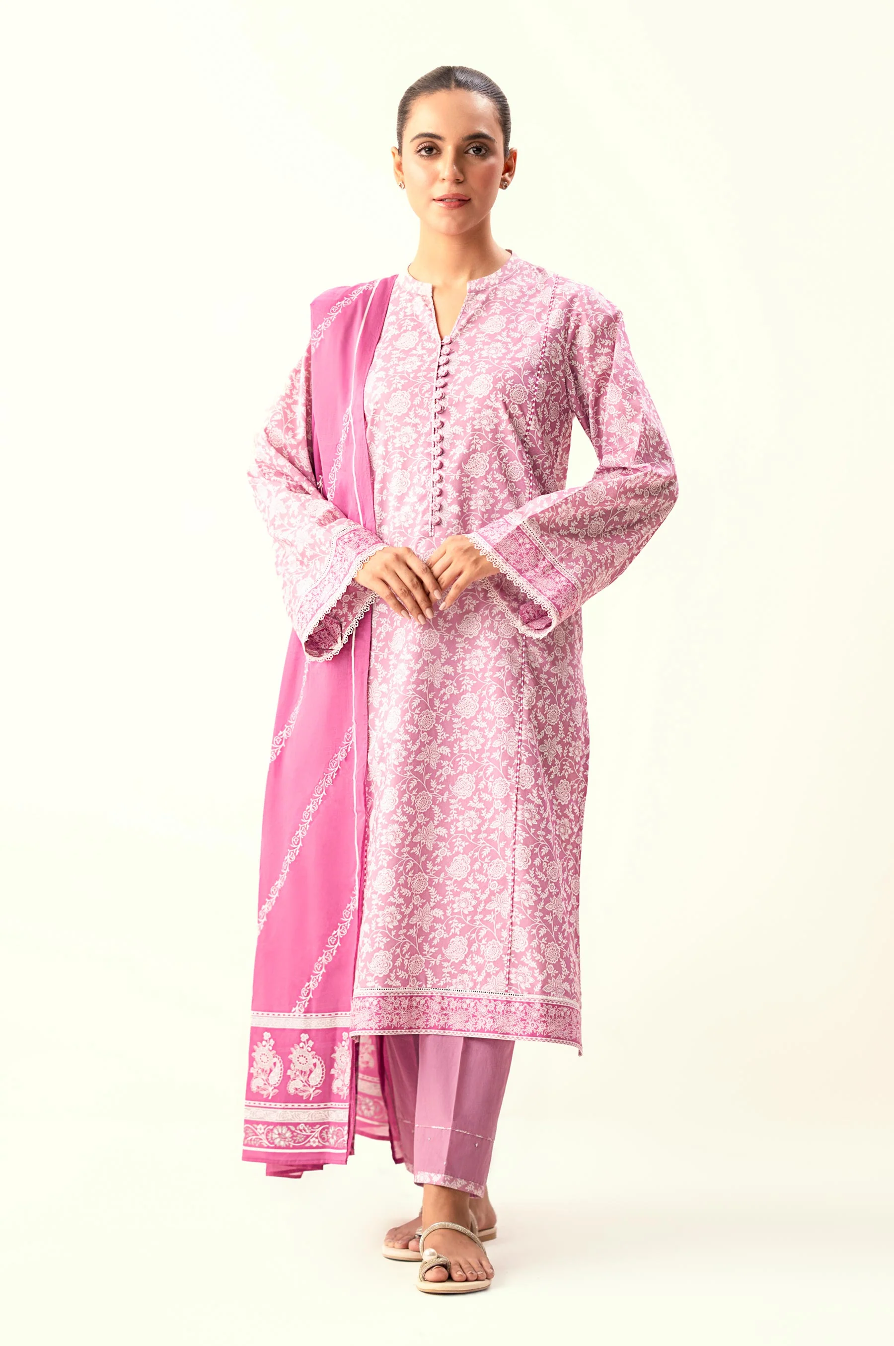 Unstitched 3 Piece Printed Lawn Suit - Image 4
