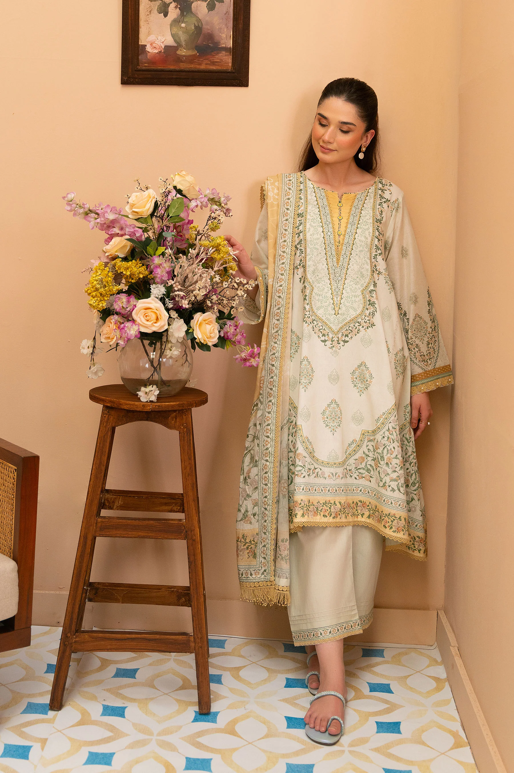Unstitched 3 Piece Printed Lawn Suit - Image 3