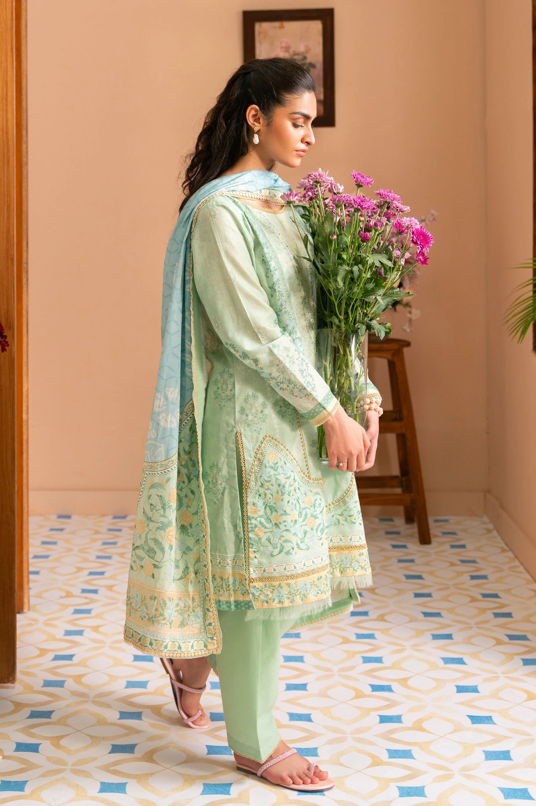 Unstitched 3 Piece Printed Lawn Suit - Image 6