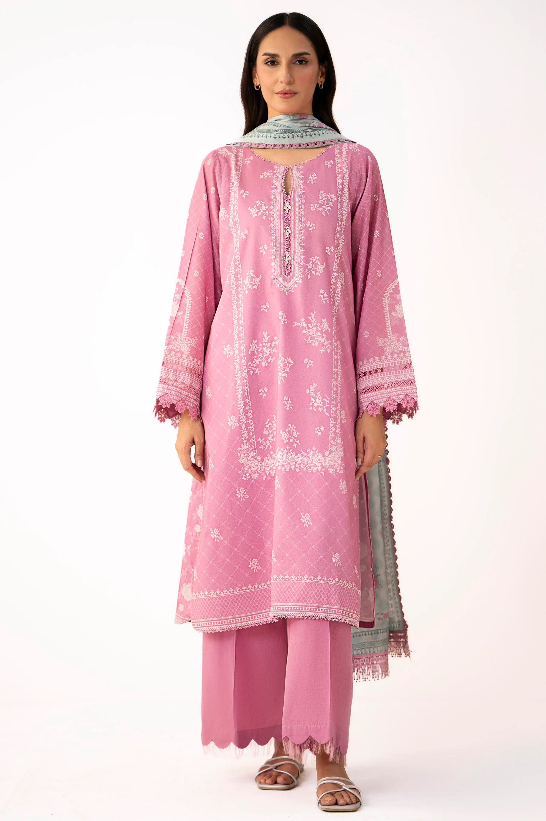 Unstitched 3 Piece Printed Lawn Suit - Image 3
