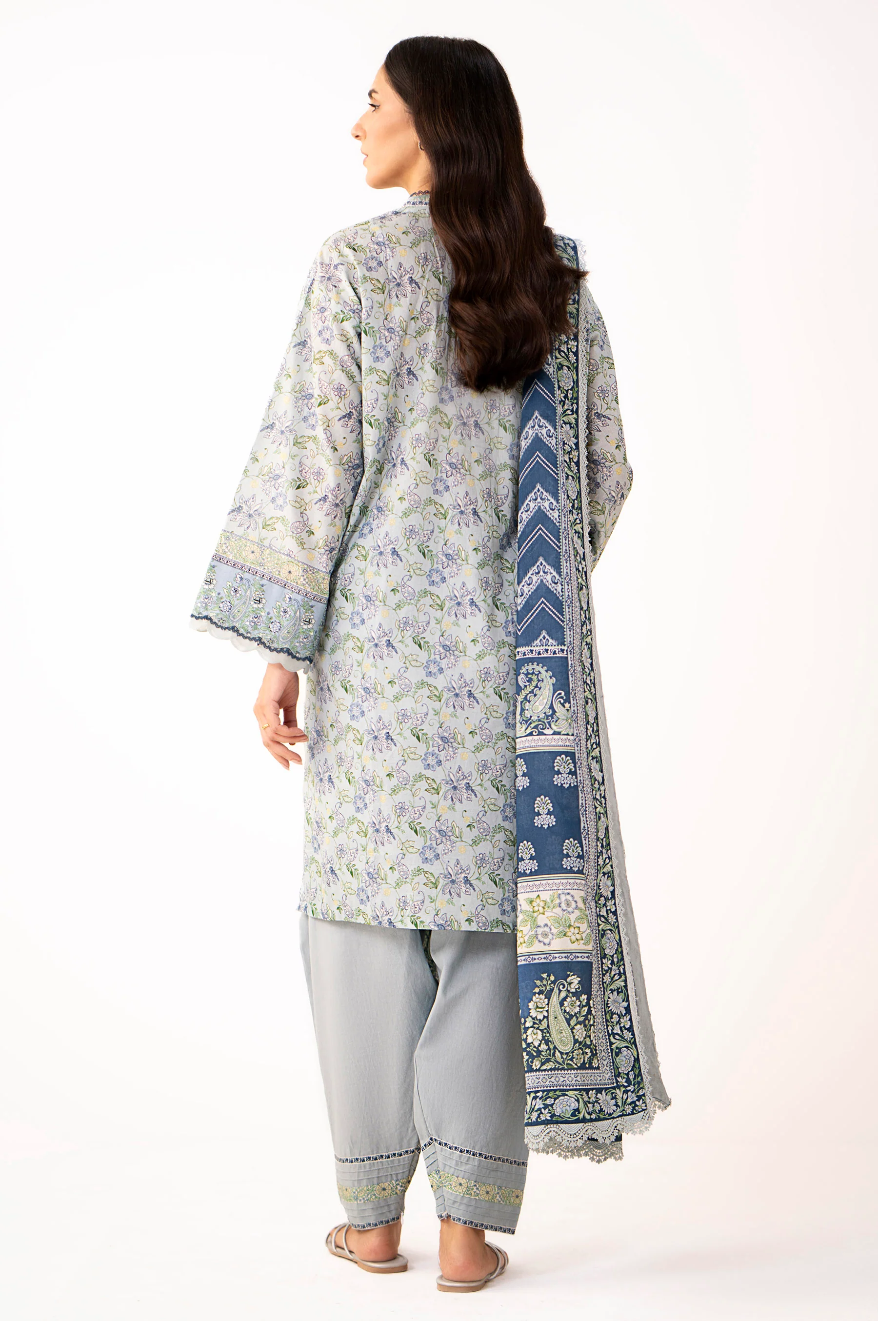 Unstitched 3 Piece Printed Lawn Suit - Image 3