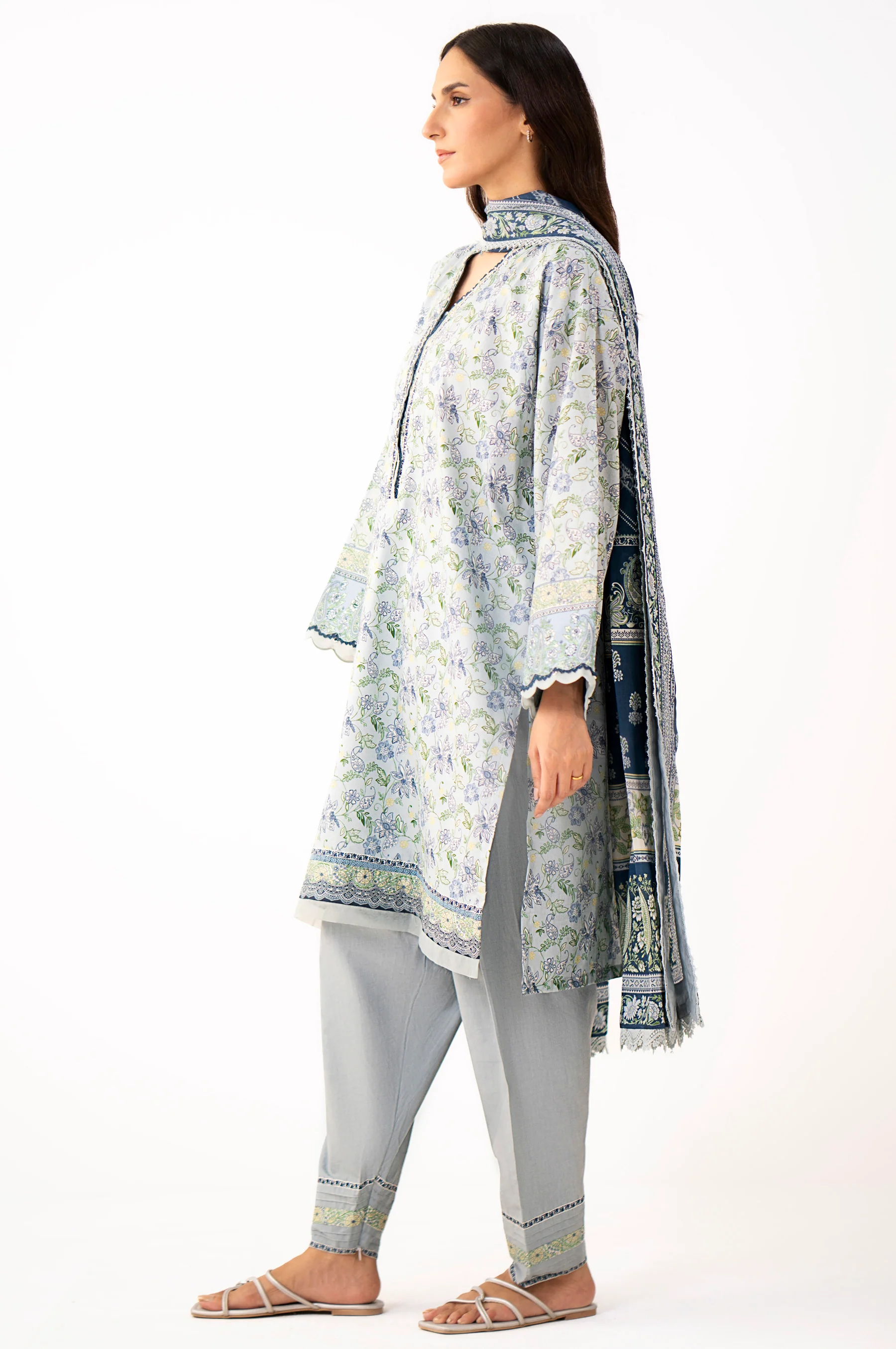 Unstitched 3 Piece Printed Lawn Suit - Image 4
