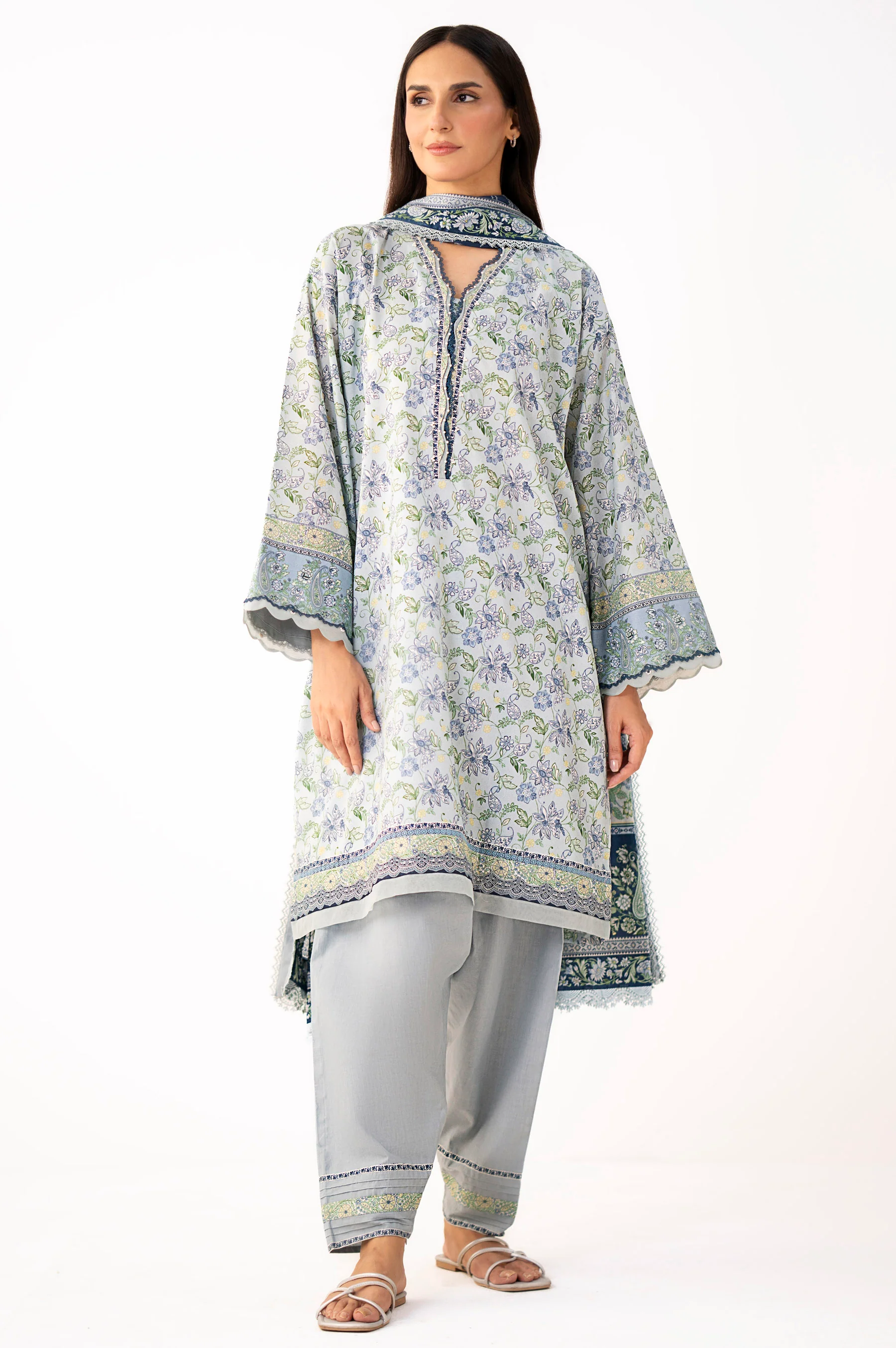 Unstitched 3 Piece Printed Lawn Suit - Image 5
