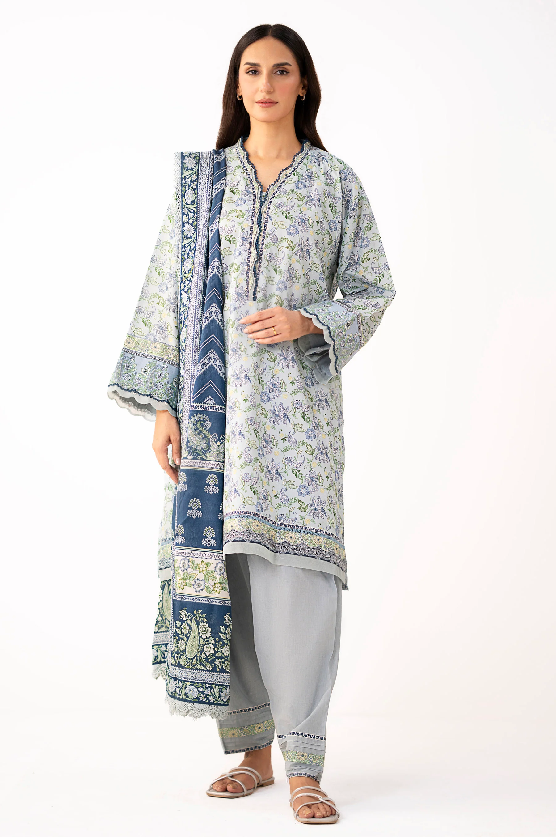 Unstitched 3 Piece Printed Lawn Suit - Image 6