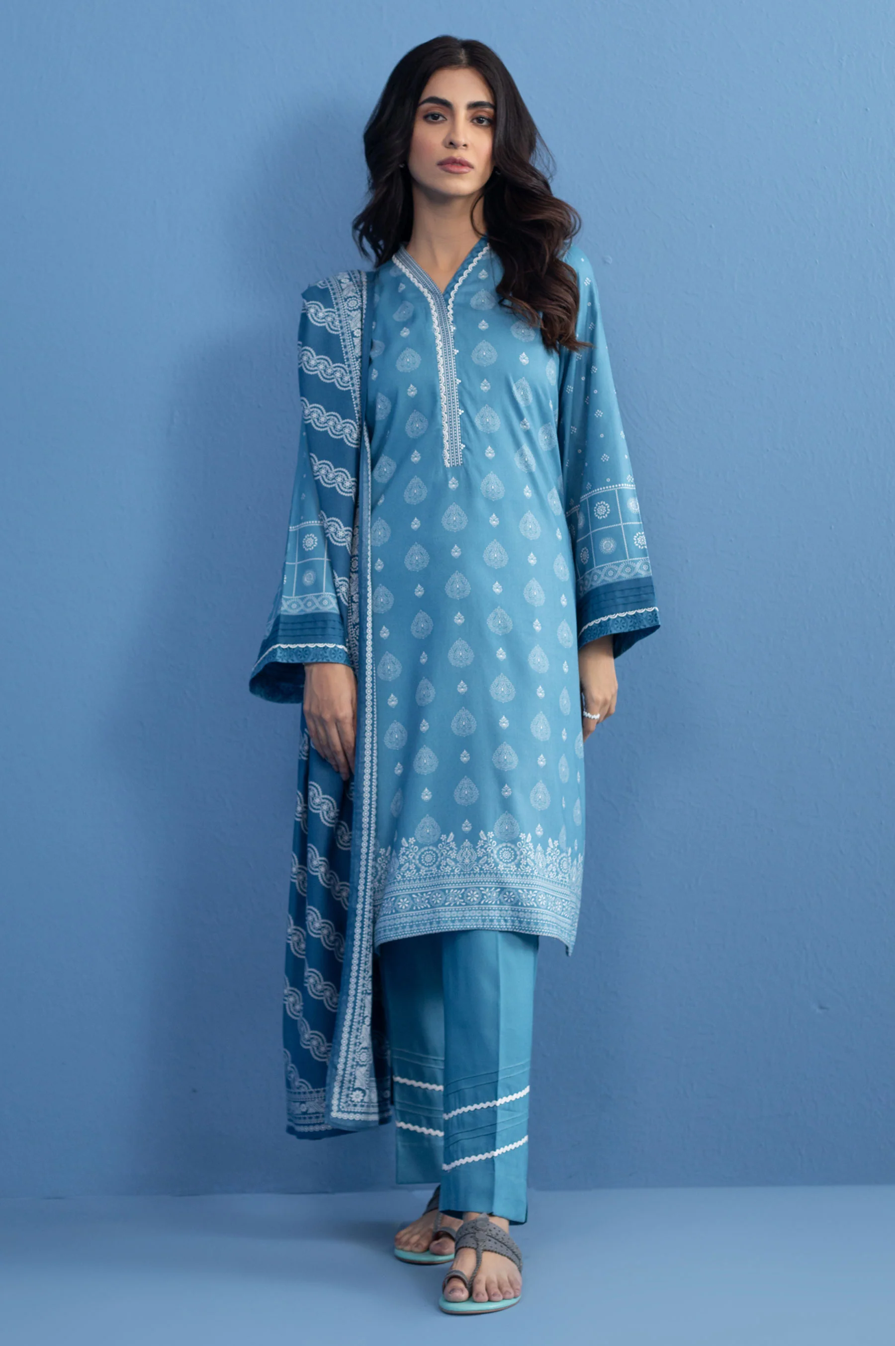 Unstitched 3 Piece Printed Linen Viscose Suit