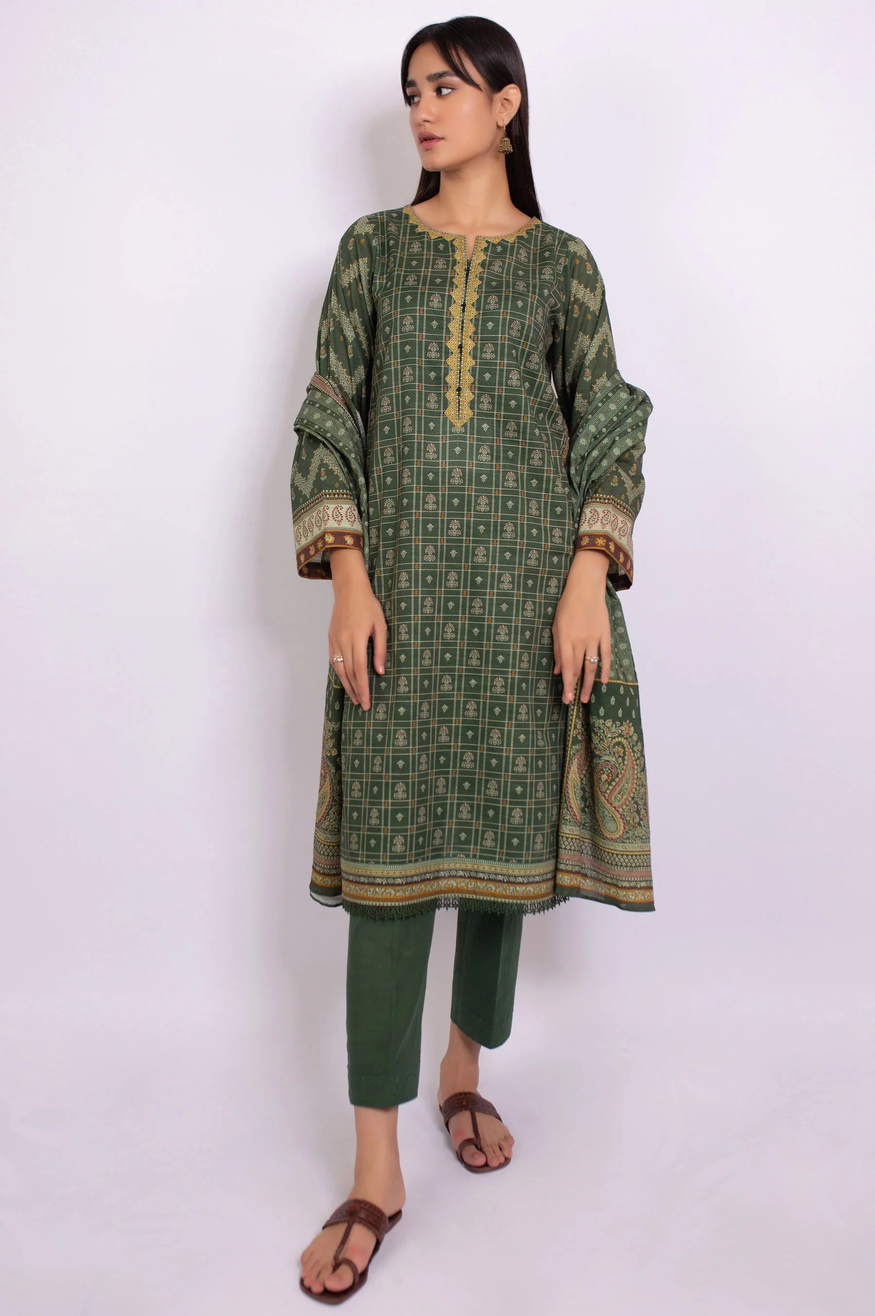 Unstitched 3 Piece Printed Linen Viscose Suit