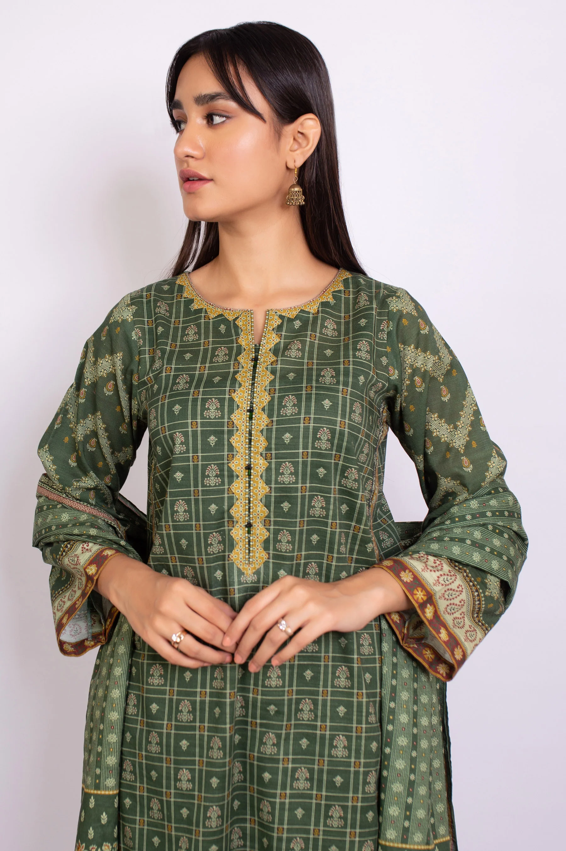Unstitched 3 Piece Printed Linen Viscose Suit - Image 3