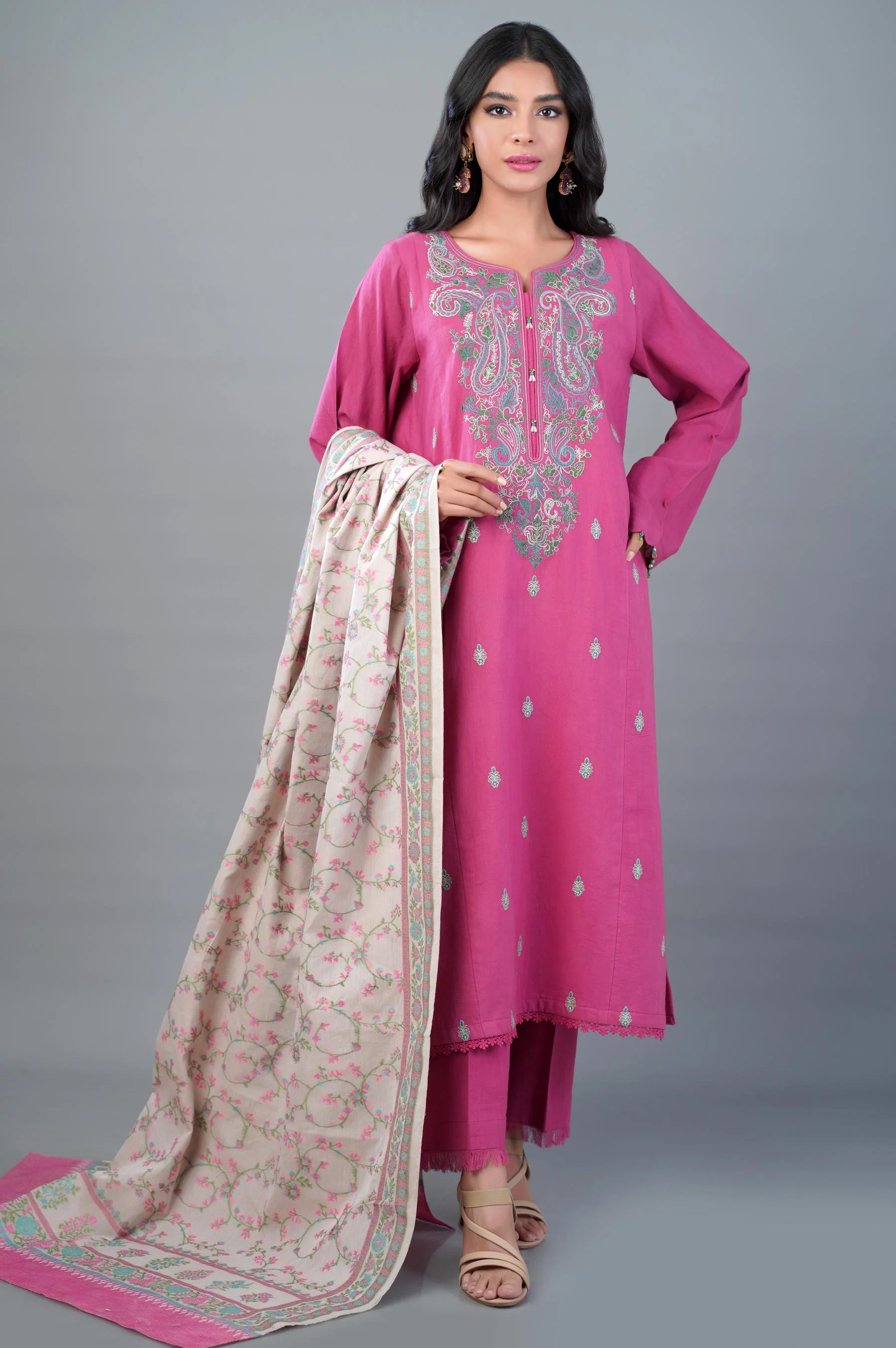 Unstitched 3 Piece Satin Jacqaurd Suit