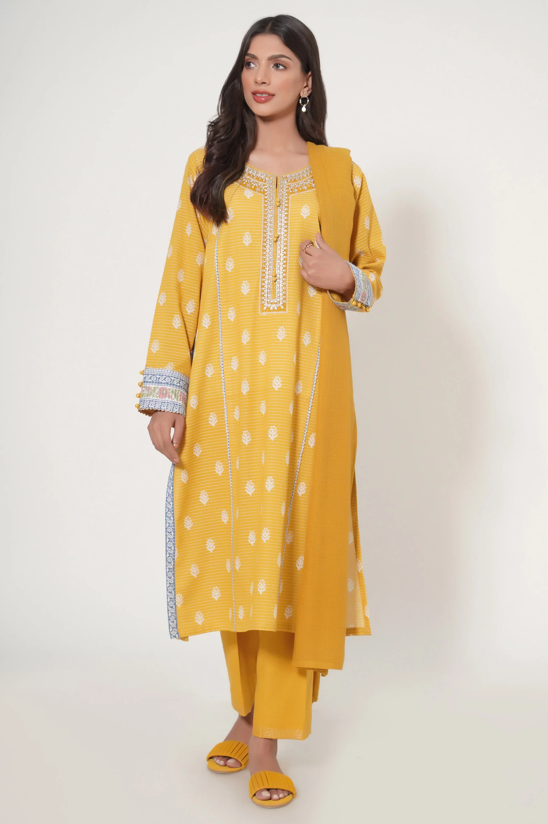 Unstitched 3 Piece Printed Embroidered Dobby Lawn - Image 5