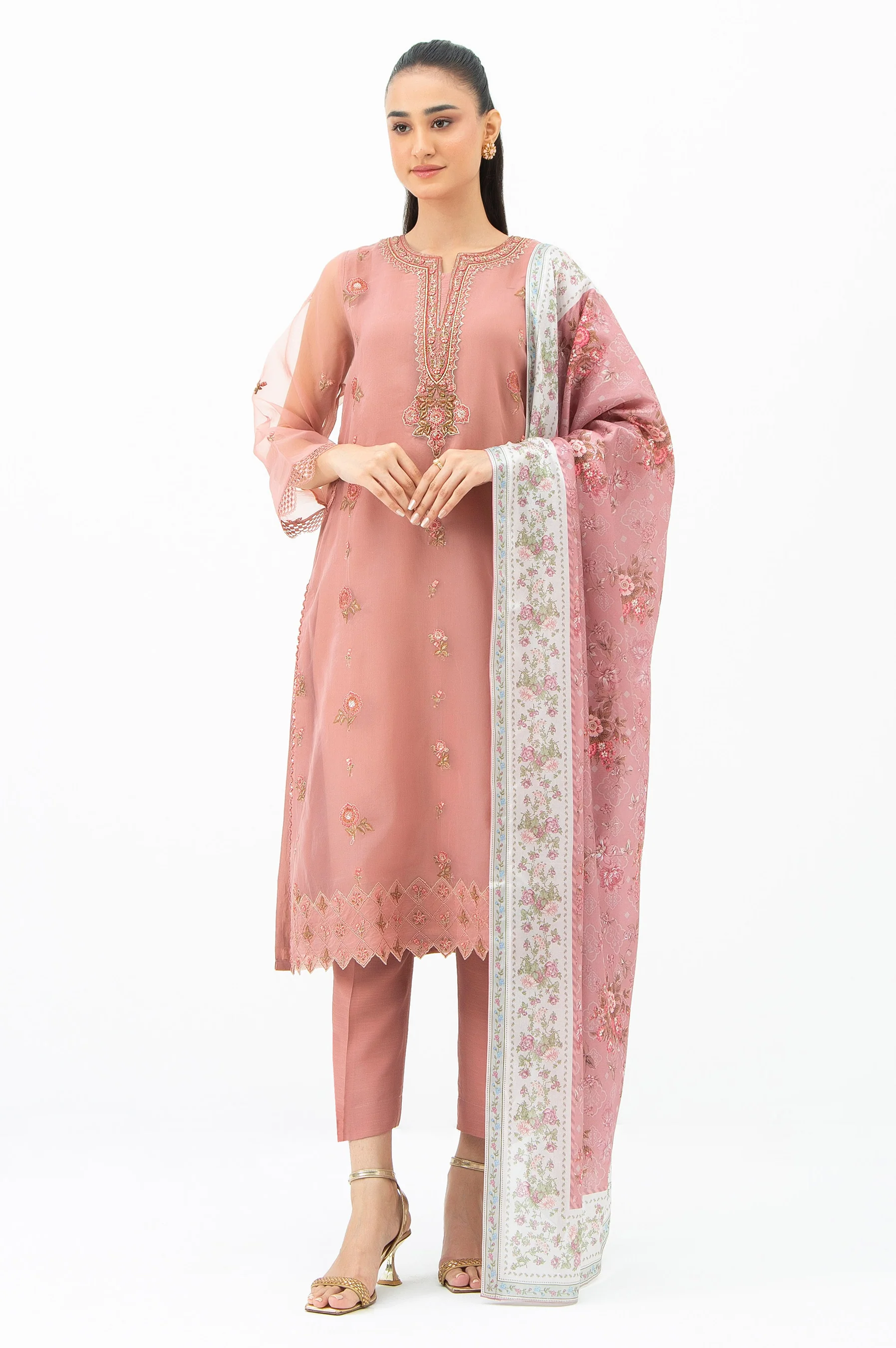 EMBROIDERED ORGANZA UNSTITCHED 3 PIECE SUIT