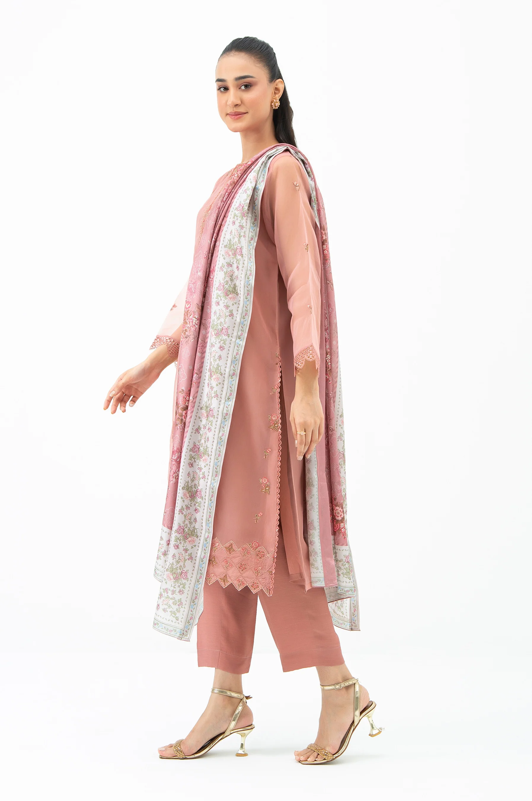 EMBROIDERED ORGANZA UNSTITCHED 3 PIECE SUIT - Image 3