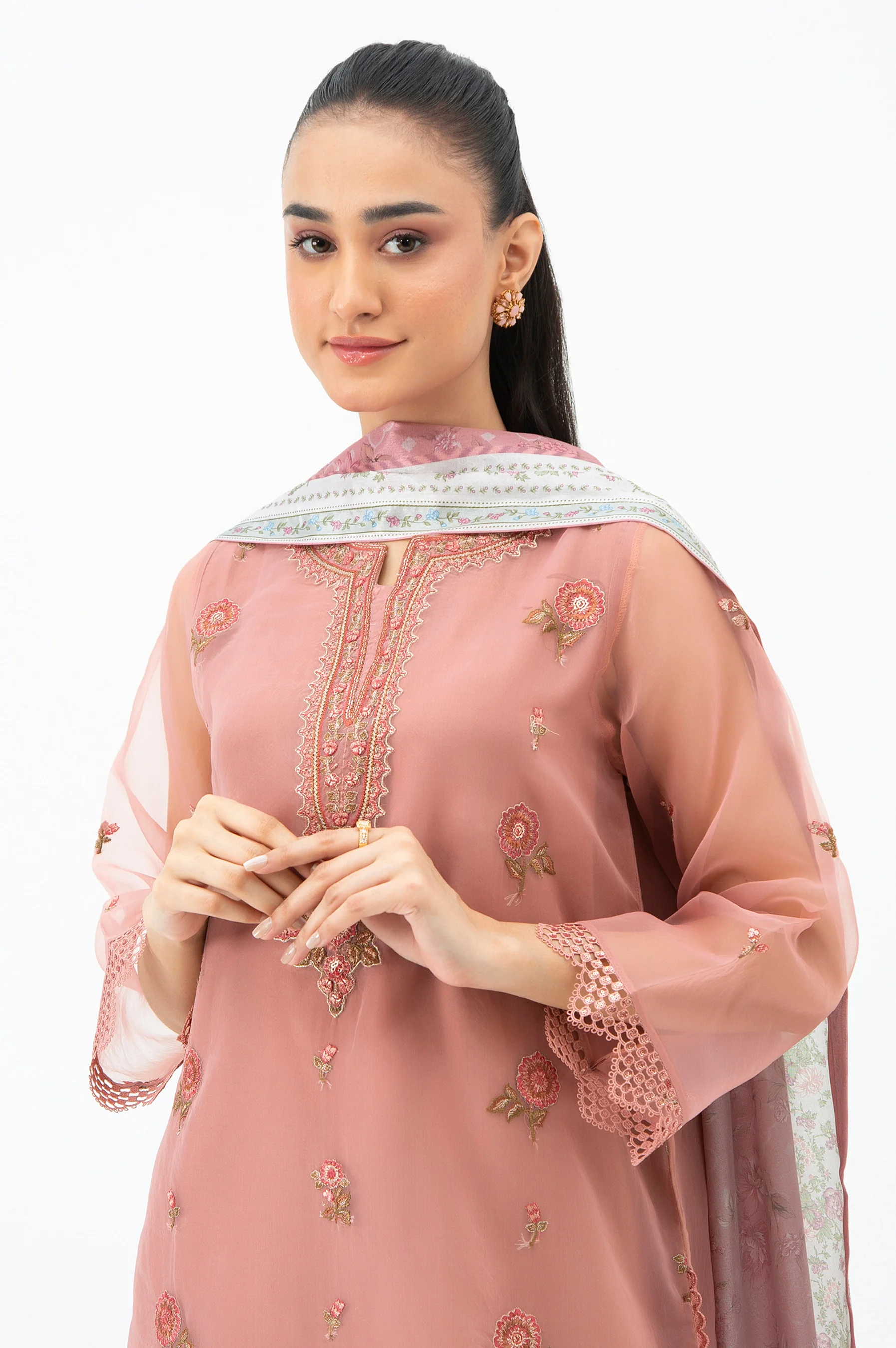 EMBROIDERED ORGANZA UNSTITCHED 3 PIECE SUIT - Image 6