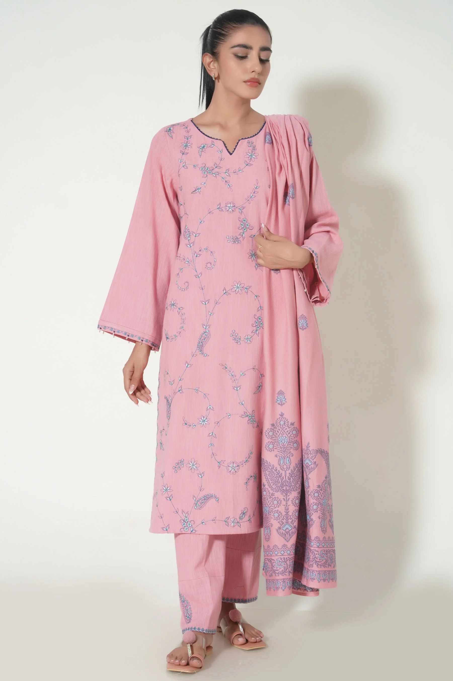 Unstitched 3 Piece Textured Slub Suit - Image 6