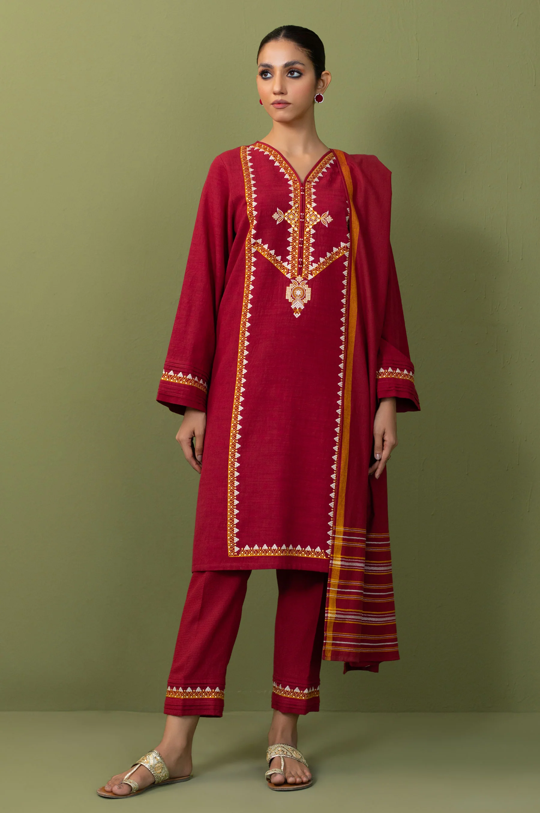 Unstitched 3 Piece Textured Slub Suit - Image 5