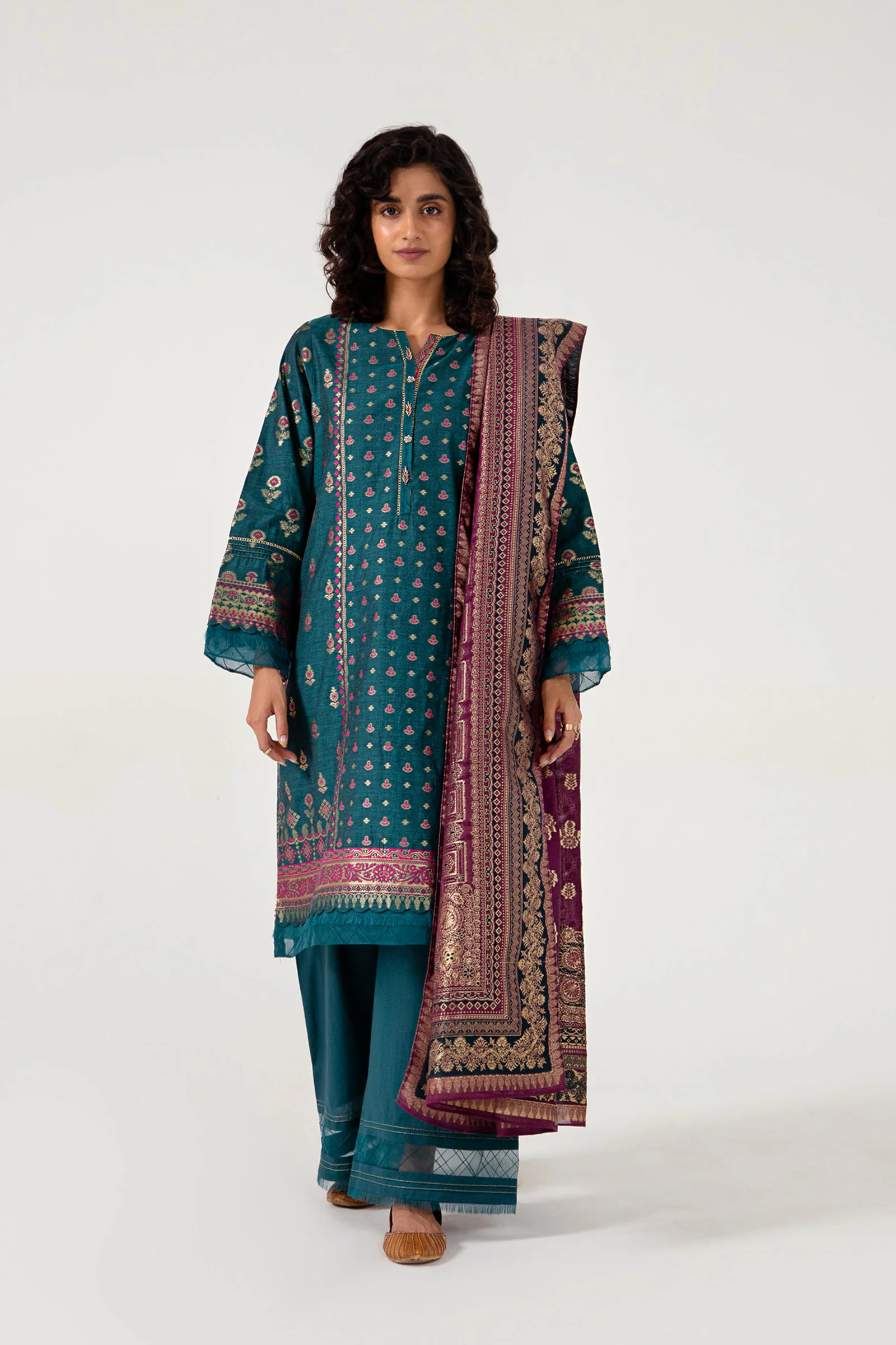 Unstitched 3 Piece Yarn Dyed Jacquard Suit - Image 7
