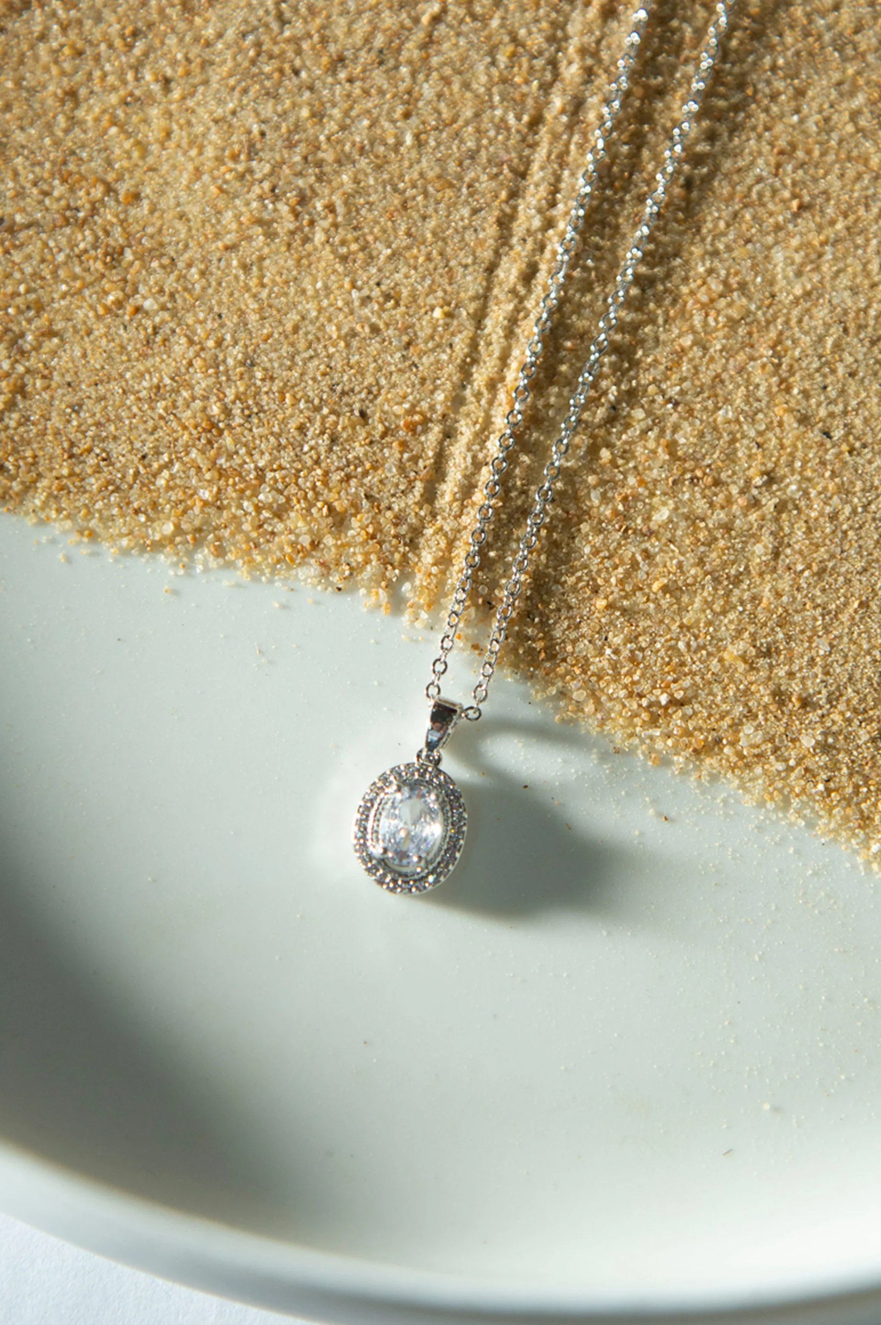 White Cubic Zirconia Drop Locket with Chain - Image 2