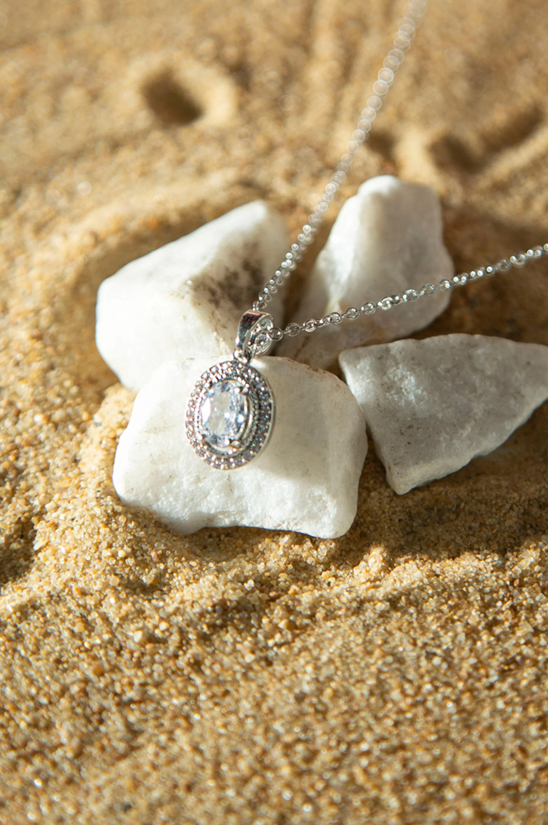 White Cubic Zirconia Drop Locket with Chain - Image 4