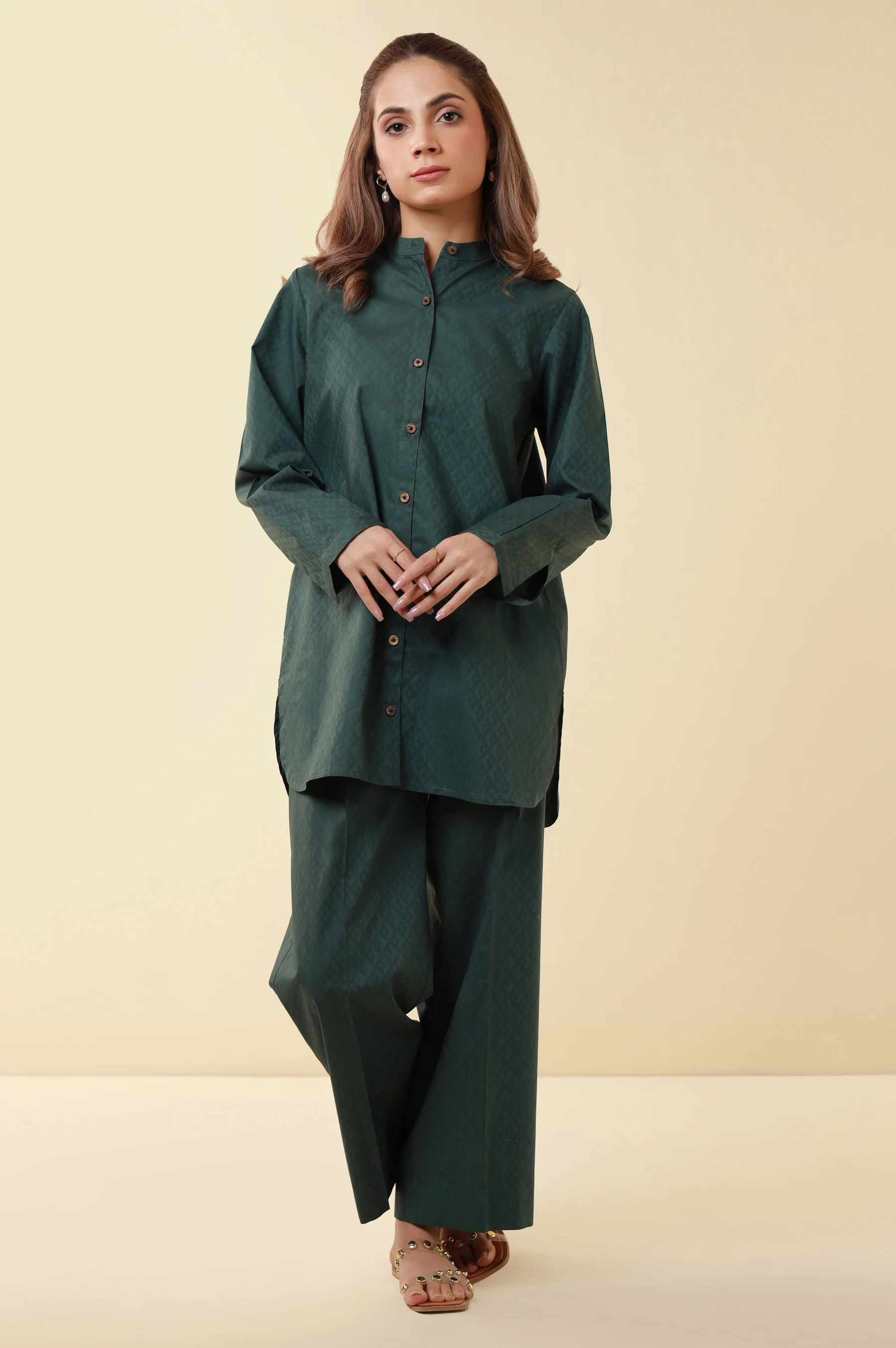 Zeen Western Dobby Co-ord Set - Green