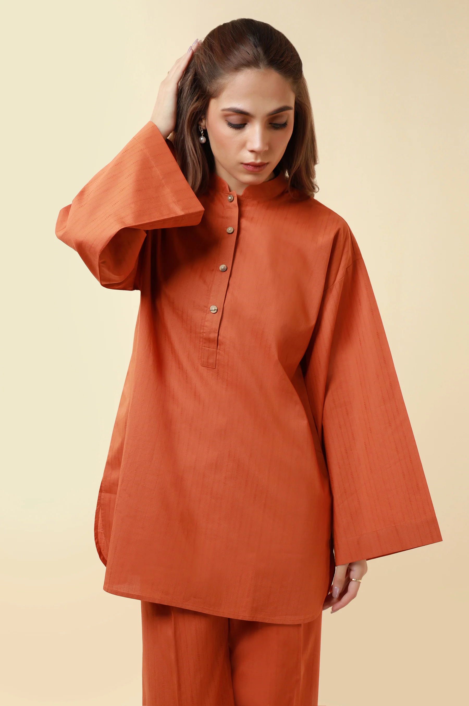 Zeen Western Dobby Co-ord Set - Orange - Image 4