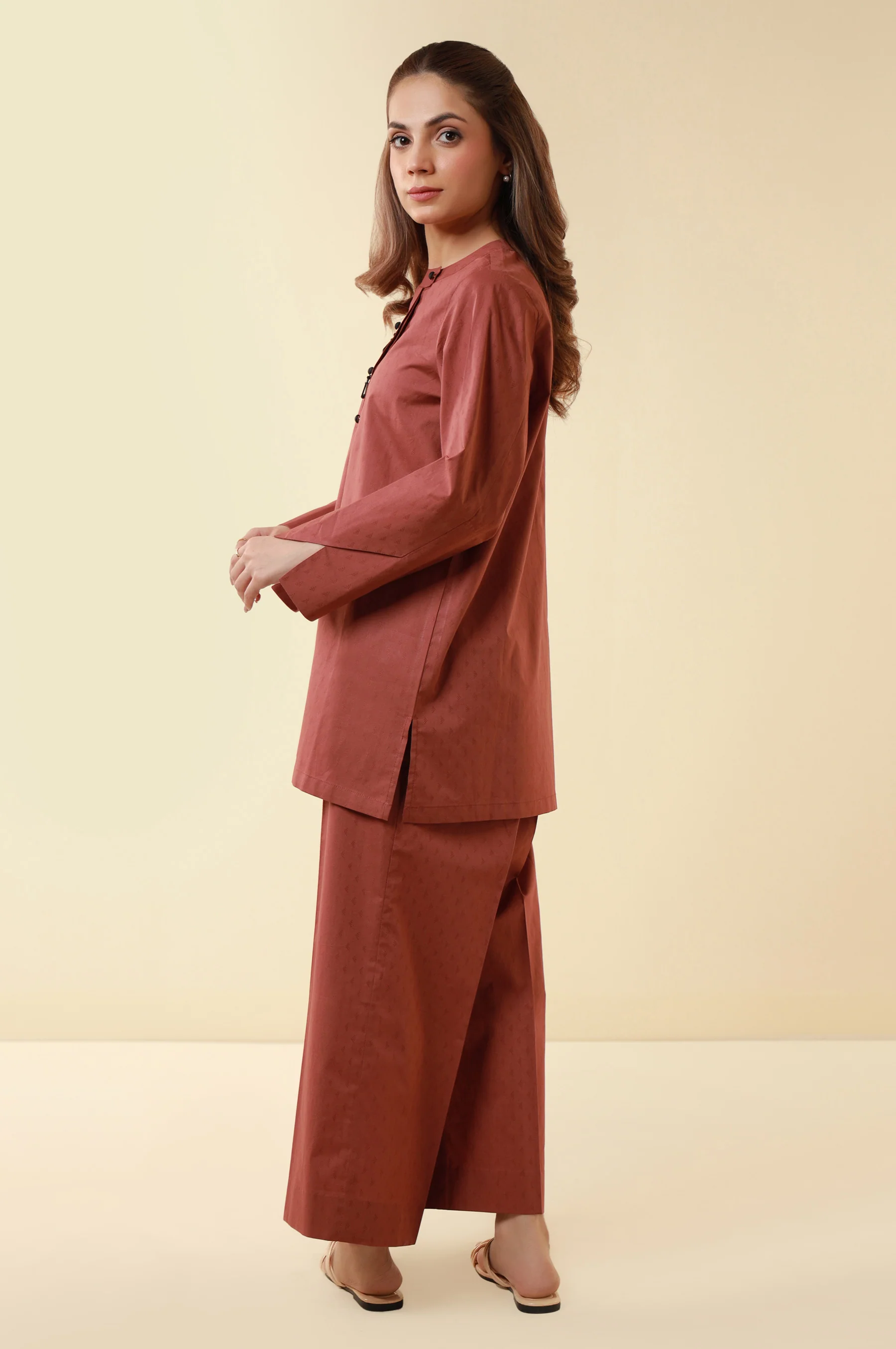 Zeen Western Dobby Co-ord Set - Brick Red - Image 3