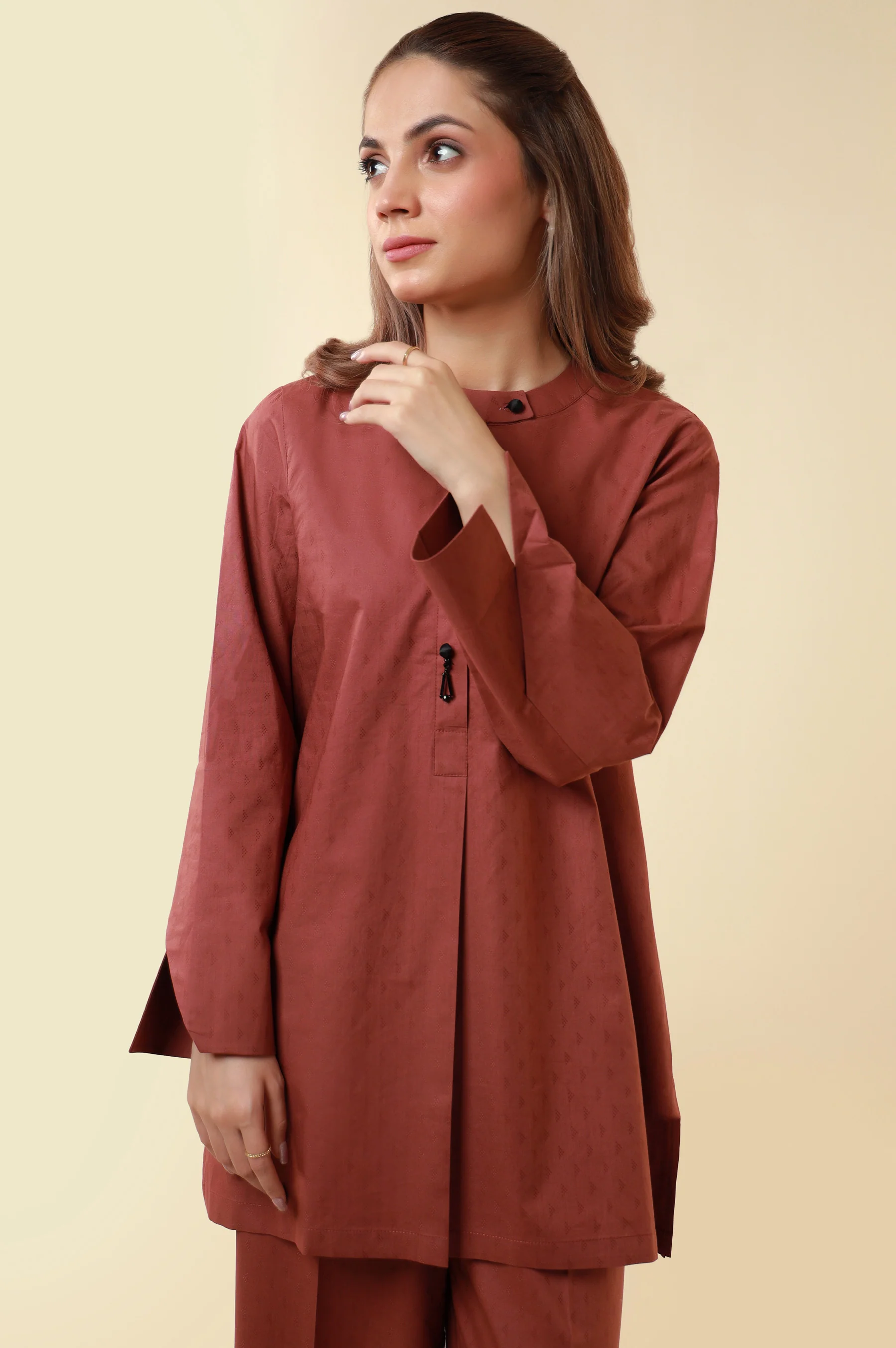 Zeen Western Dobby Co-ord Set - Brick Red - Image 4