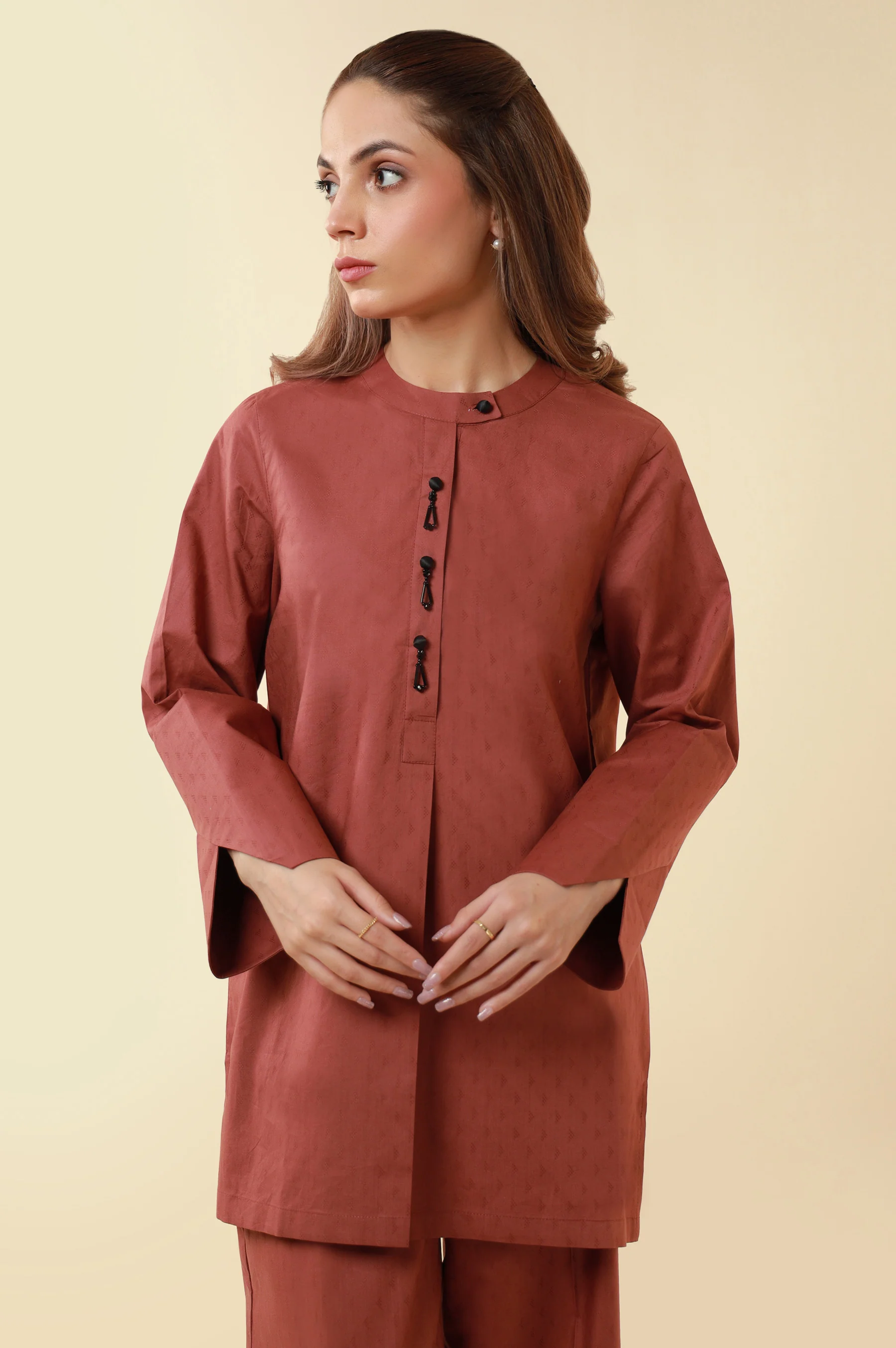 Zeen Western Dobby Co-ord Set - Brick Red - Image 5