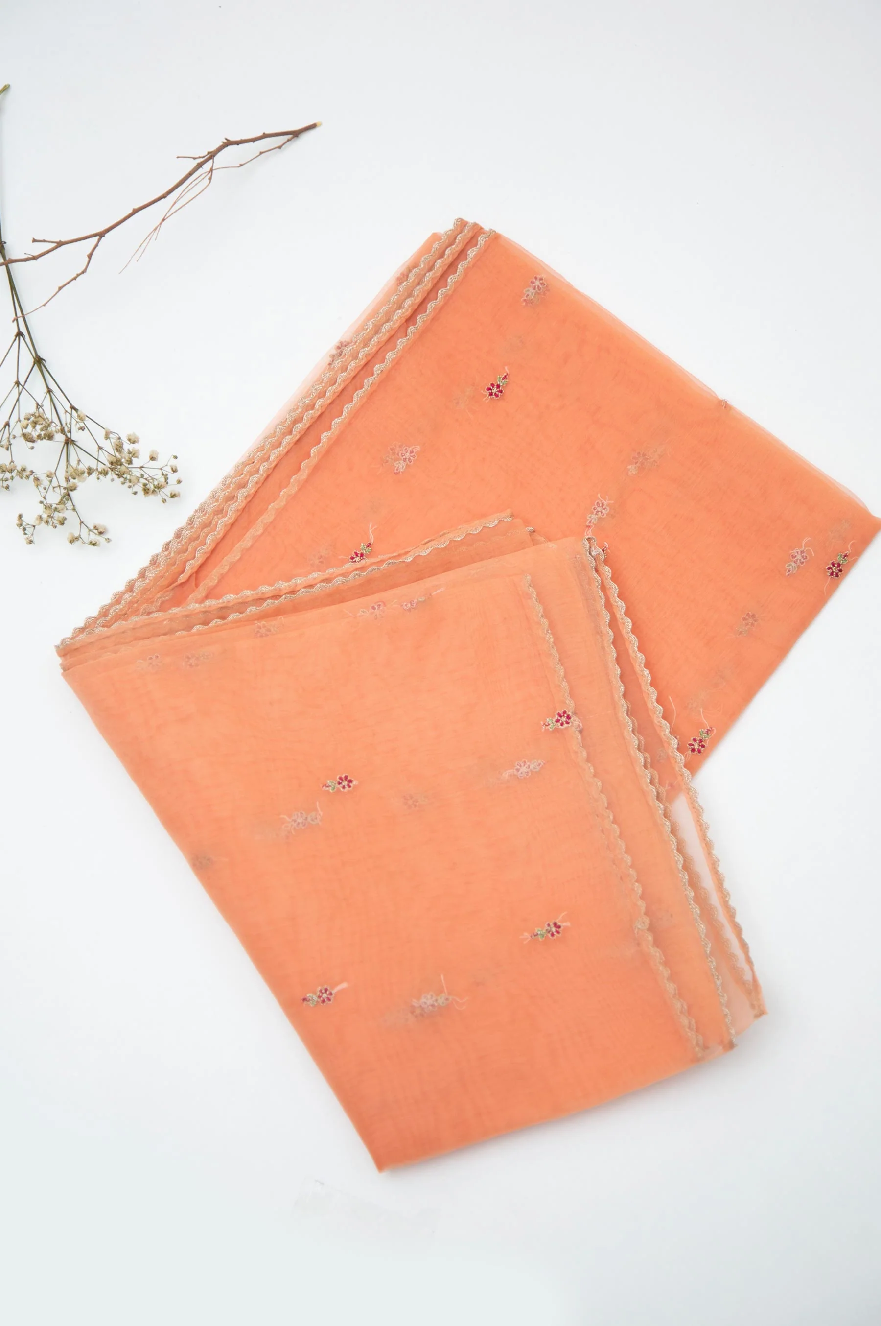 Printed Organza Dupatta - Peach