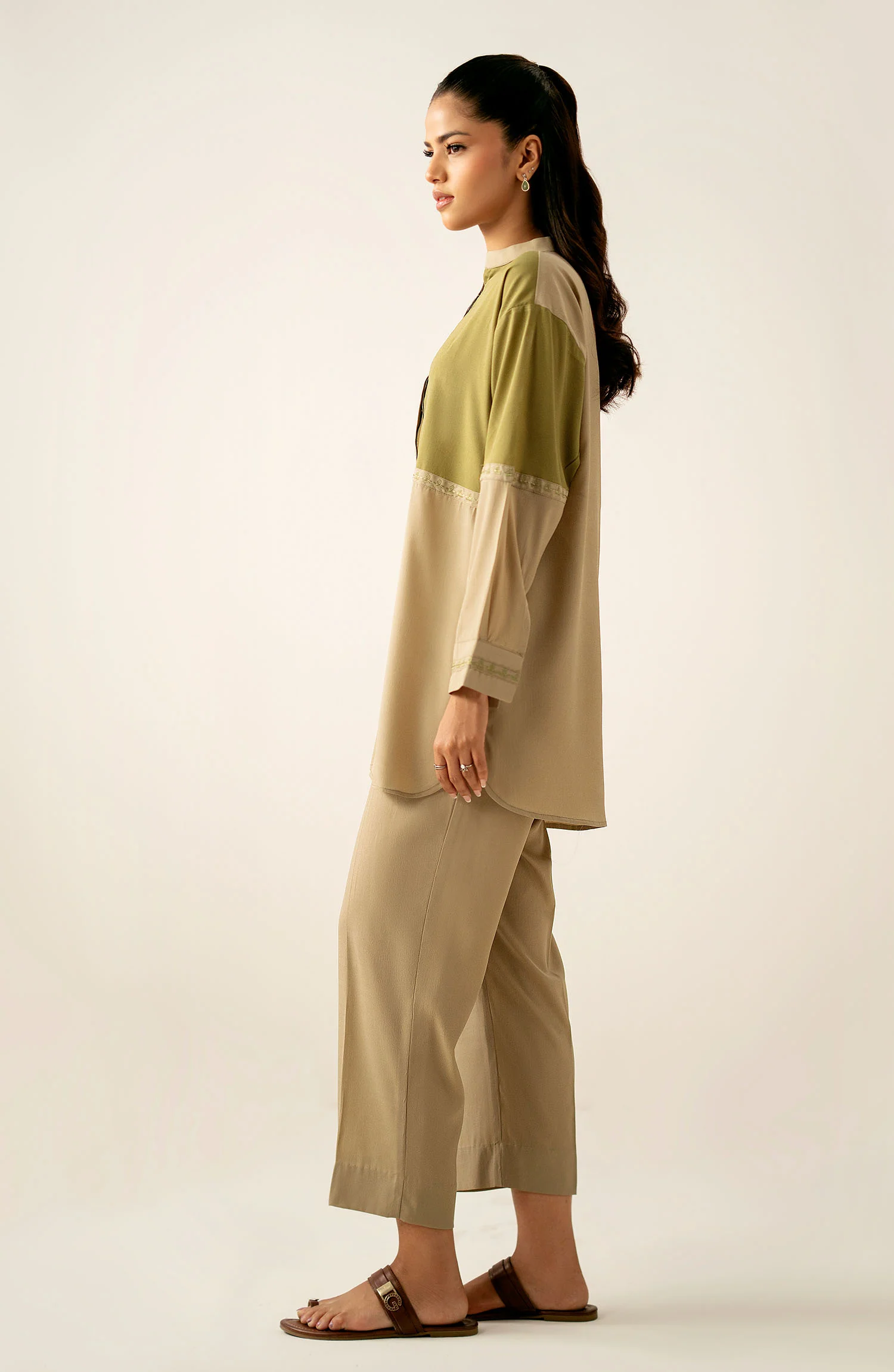 Zeen Western Silk Co-ord Set - Cream - Image 4