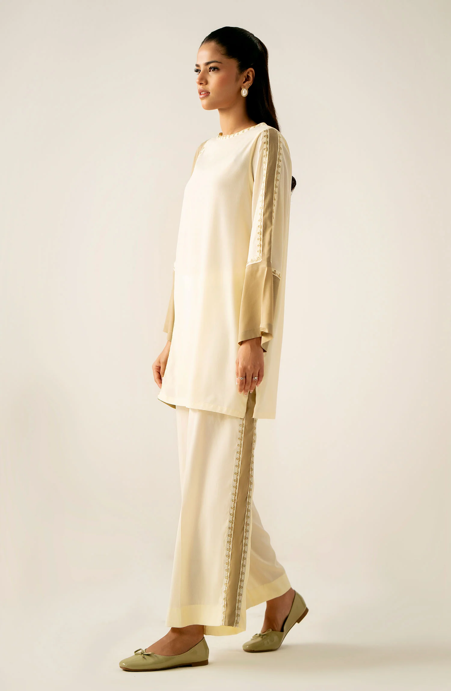 Zeen Western Silk Co-ord Set - Off White - Image 3
