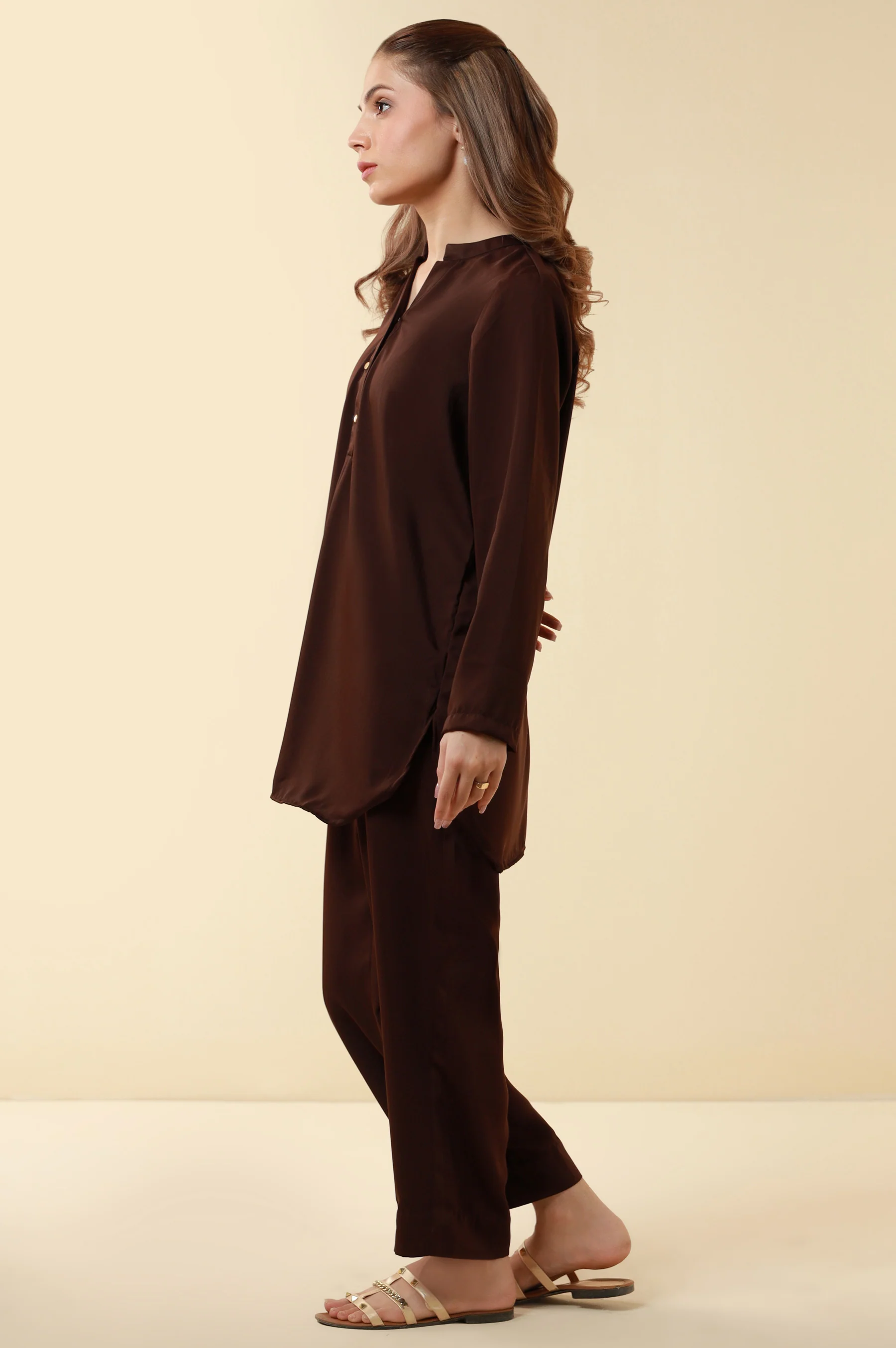 Zeen Western Silk Co-ord Set - Chocolate Brown - Image 4