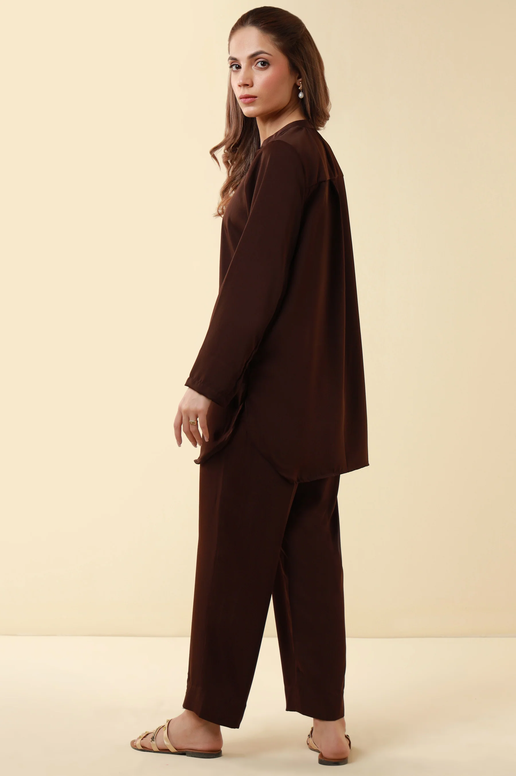 Zeen Western Silk Co-ord Set - Chocolate Brown - Image 5