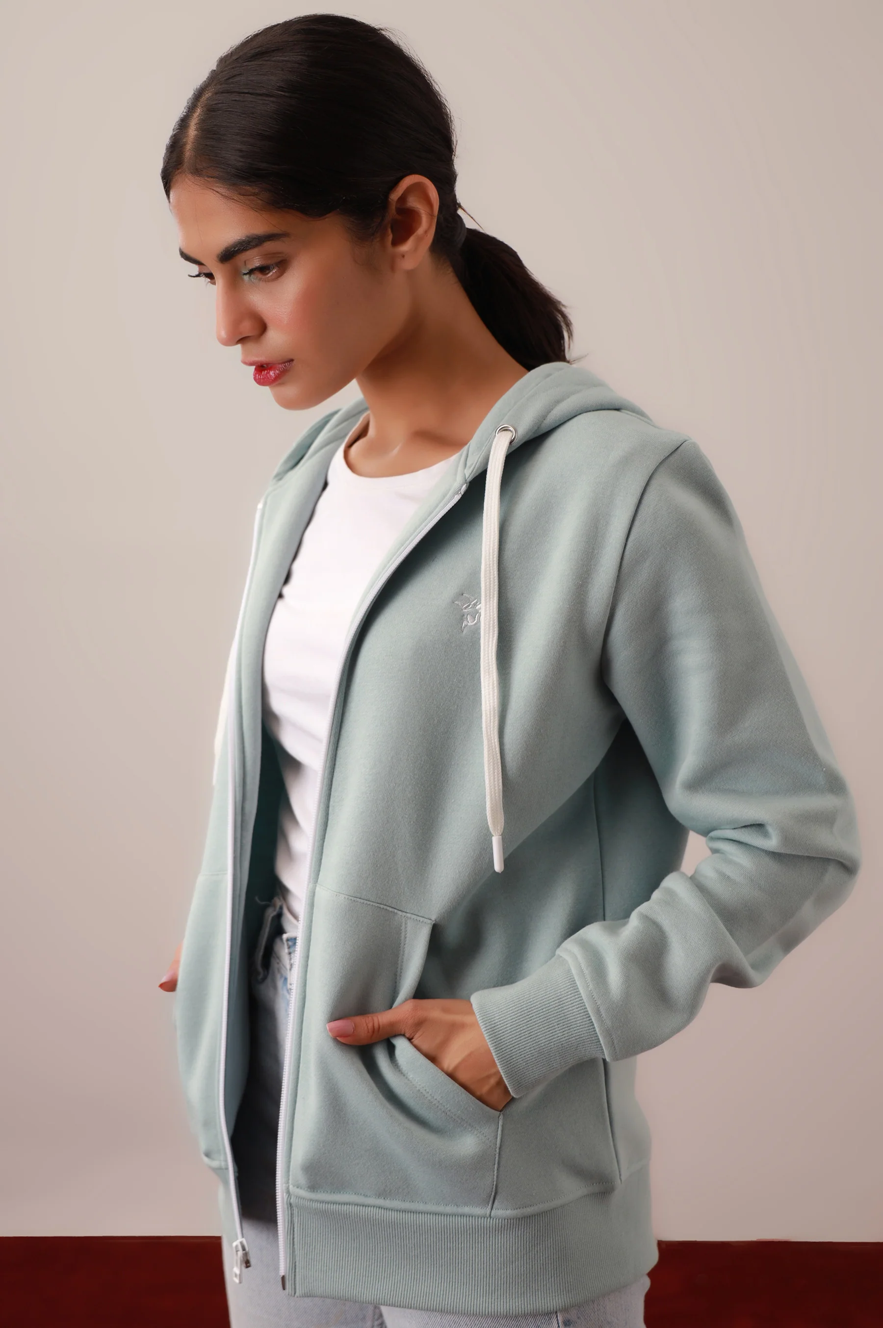 Light Blue Zipper Hoodie - Image 6