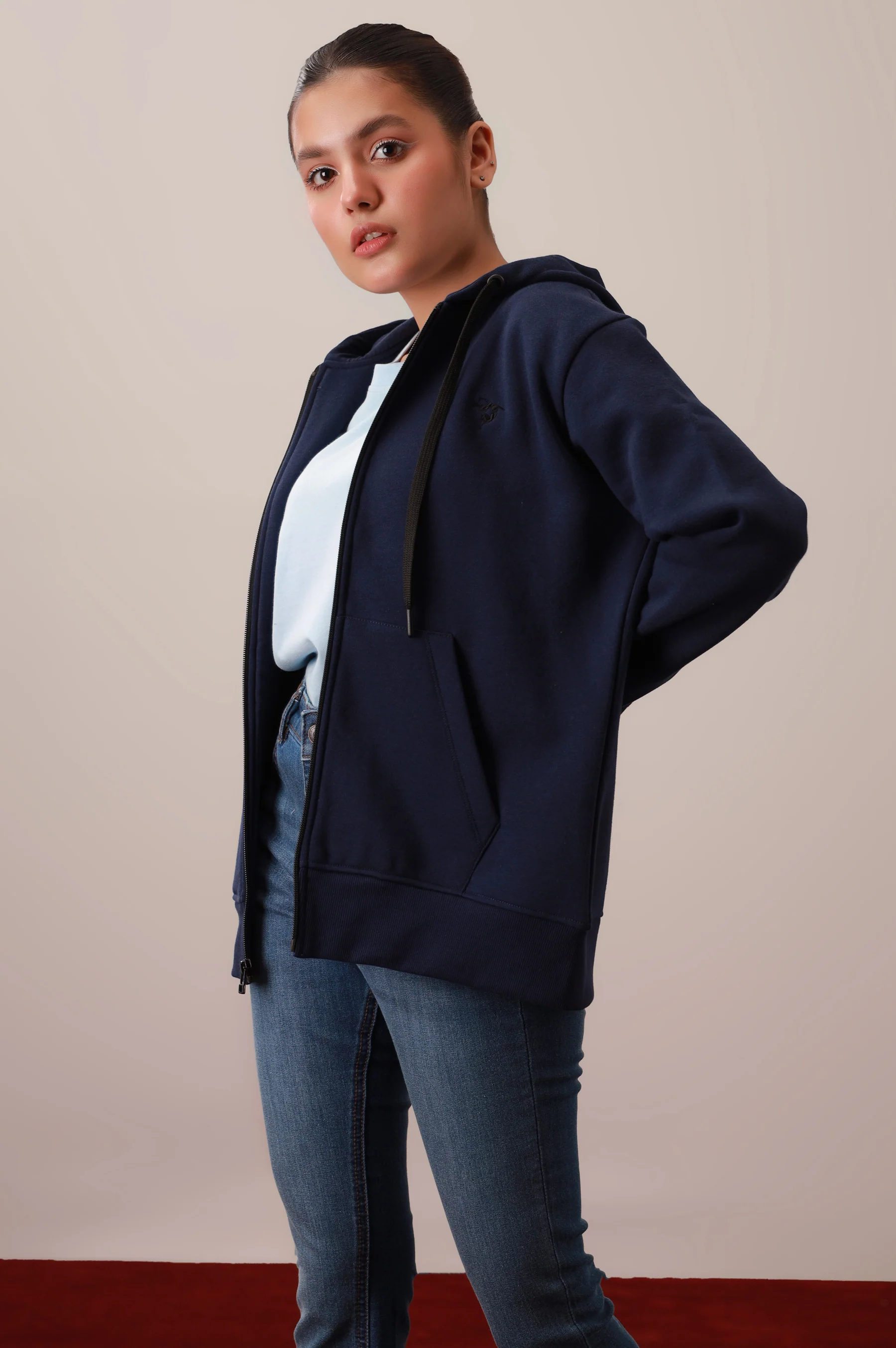 Navy Blue Zipper Hoodie - Image 4